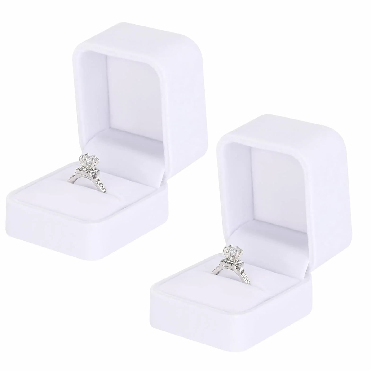 Boîte à Bagues en Velours Carré 2 Pièces Écrin de Mariage