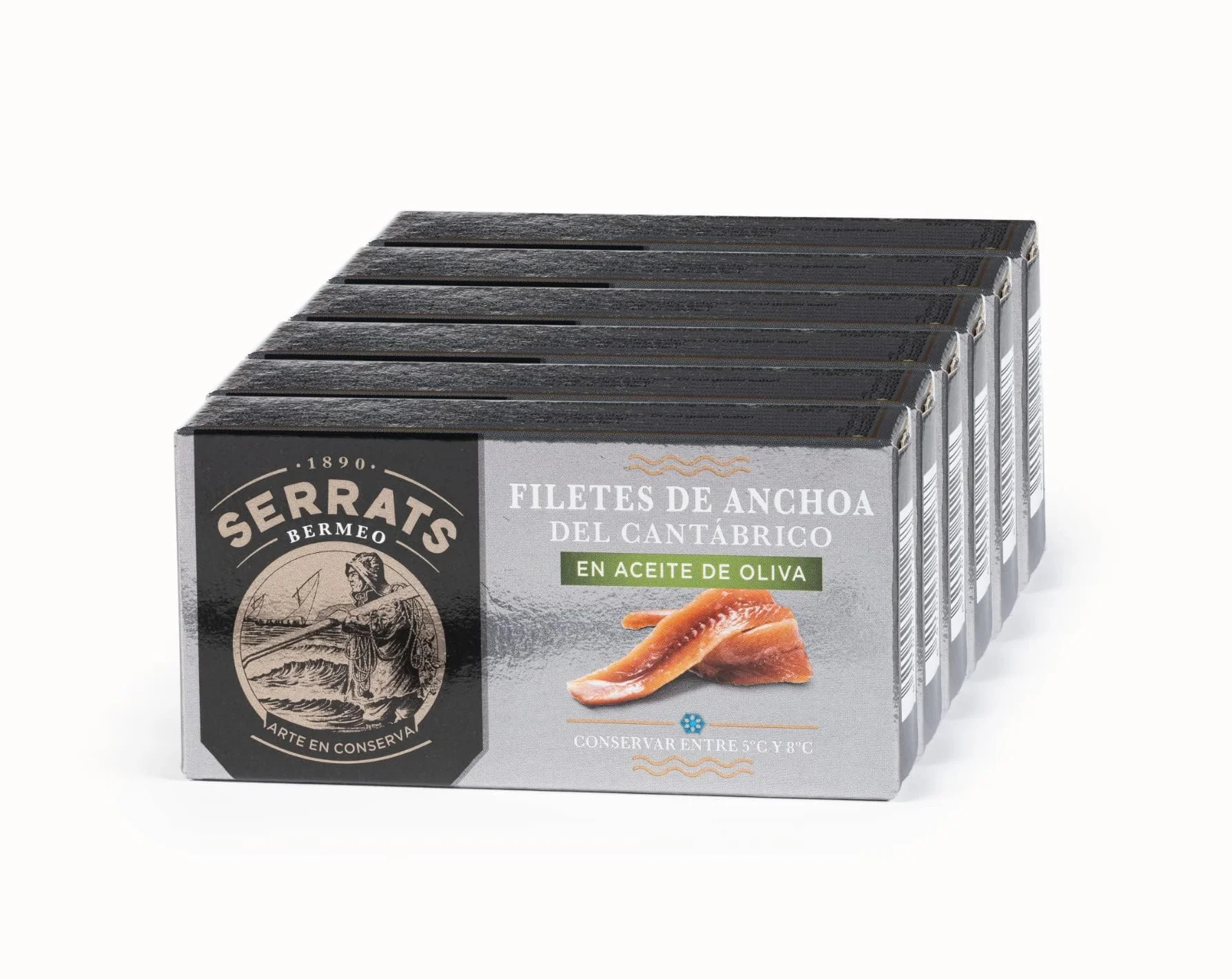 CONSERVAS SERRATS - Anchois de Cantabrique à l'Huile d'Olive - 6 Boîtes x 50g (Total : 600g) - Fabrication Artisanale, 100% Naturel, Sans Arêtes, Gourmet, Riche en Oméga 3