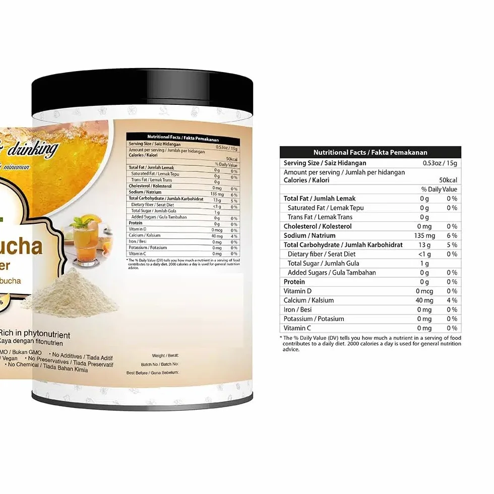 Extrait de thé noir fermenté Camellia sinensis Kombucha - Poudre 200g pur 100% naturel sans additif - Pour soupe, smoothies, café, boissons, pâtisseries