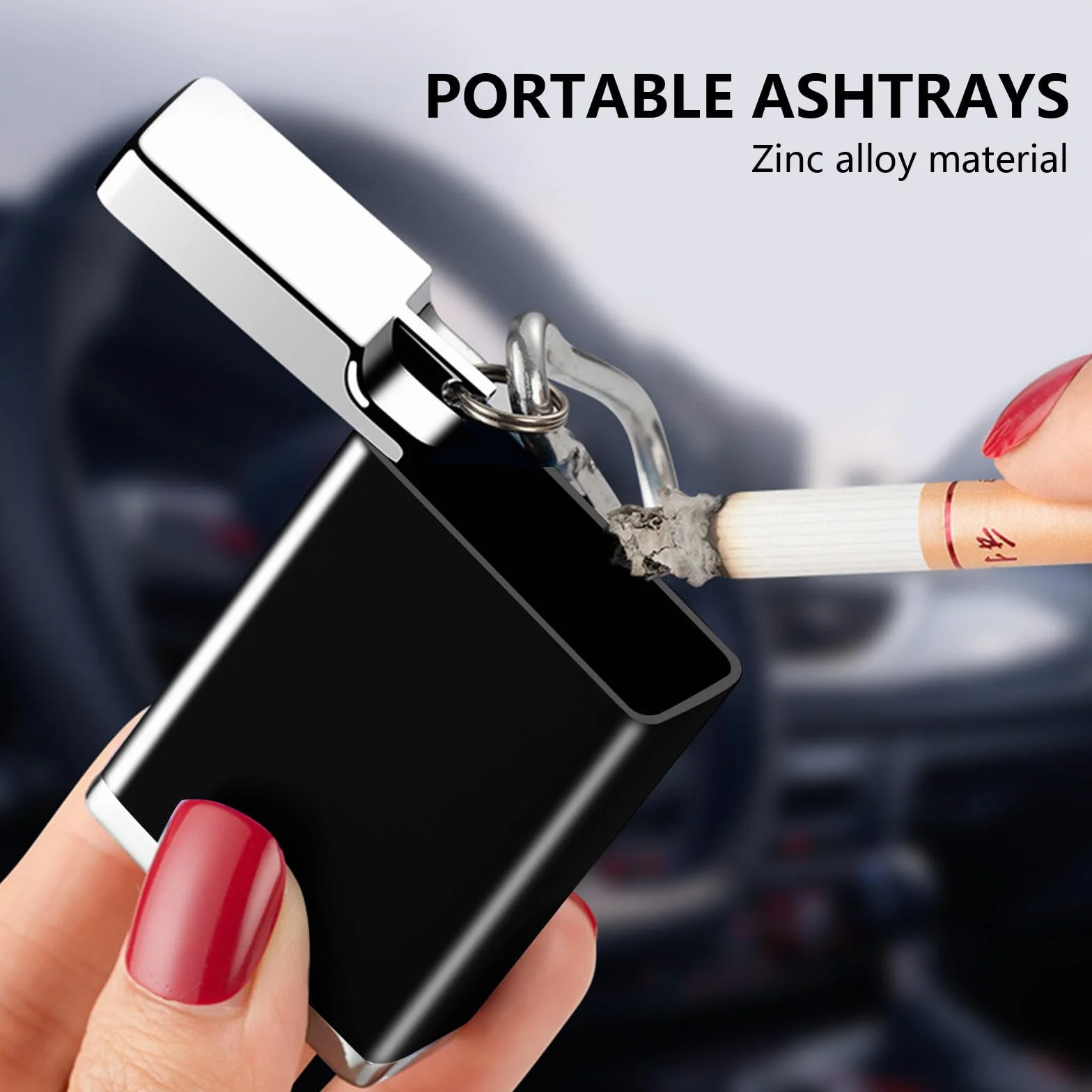 Mini Cendrier de Poche Portable Anti Odeurs, Porte-cendres Extérieur Voyages, Alliage d'Aluminium Noir