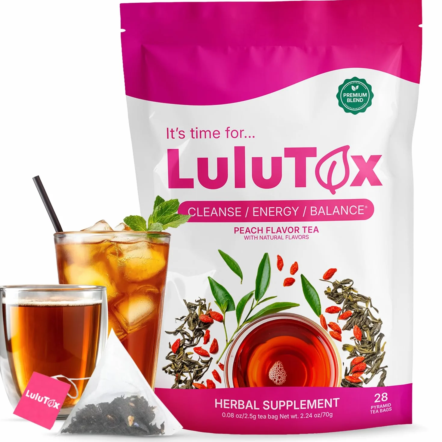 LULUTOX Thé Détox – Mélange de Plantes pour le Bien-être avec Pissenlit, Ginseng et Gingembre – Infusion pour Ballonnements, Ménopause, Gestion du Poids et Vitalité – 28 Sachets