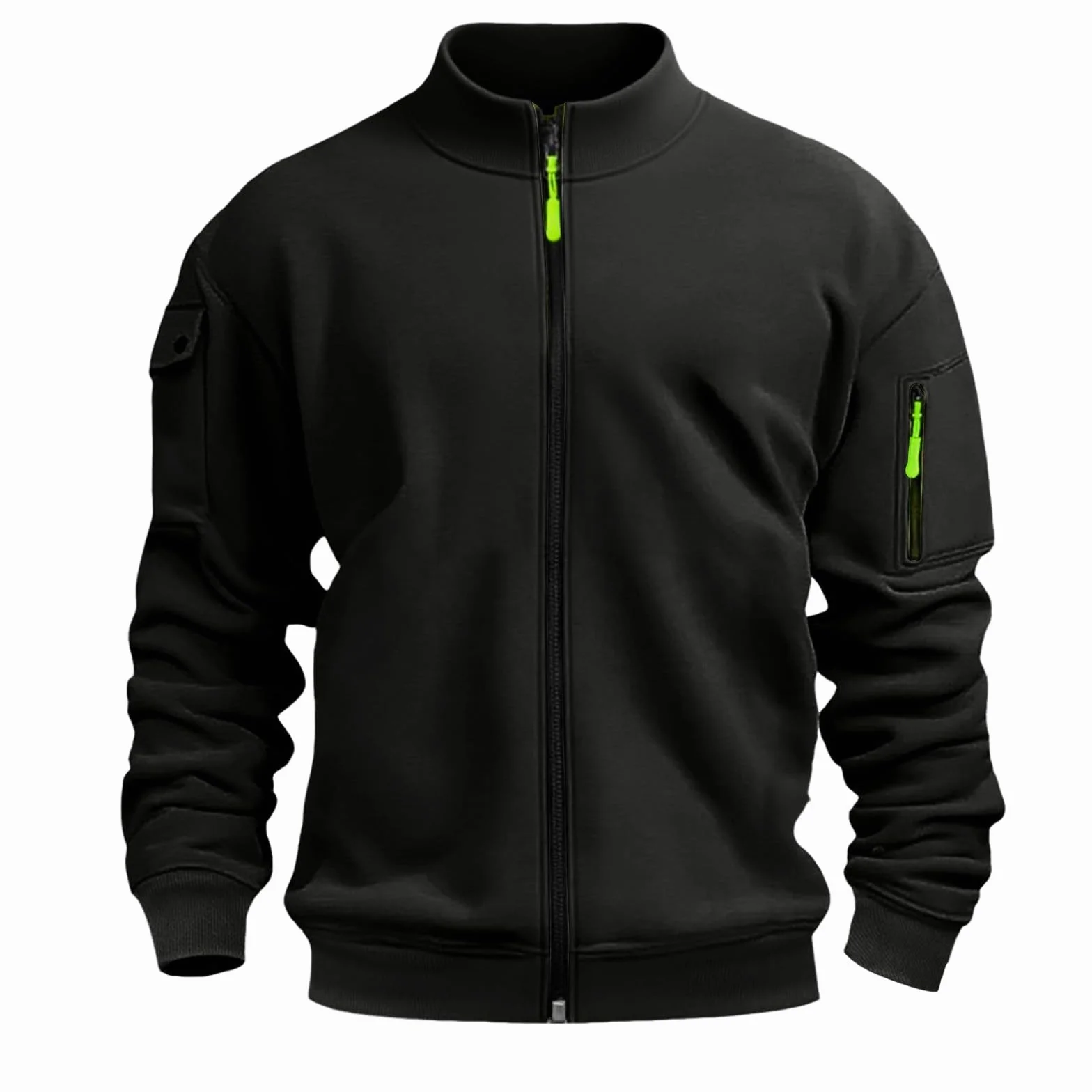 Sweat-shirt à fermeture éclair pour homme - Couleur unie - Sans capuche - Coupe ample - Veste légère avec poches
