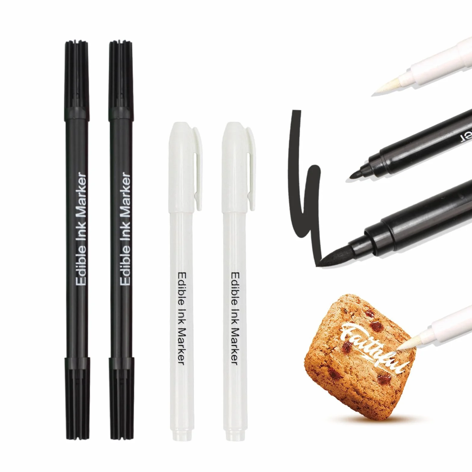 4 Feutre Alimentaire, Stylo Alimentaire Noir et Blanc Pâtisserie, Colorant Alimentaire Blanc Noir pour Décoration Gâteaux Biscuits Fondants Desserts DIY, Occasions Festives Occasions Festives