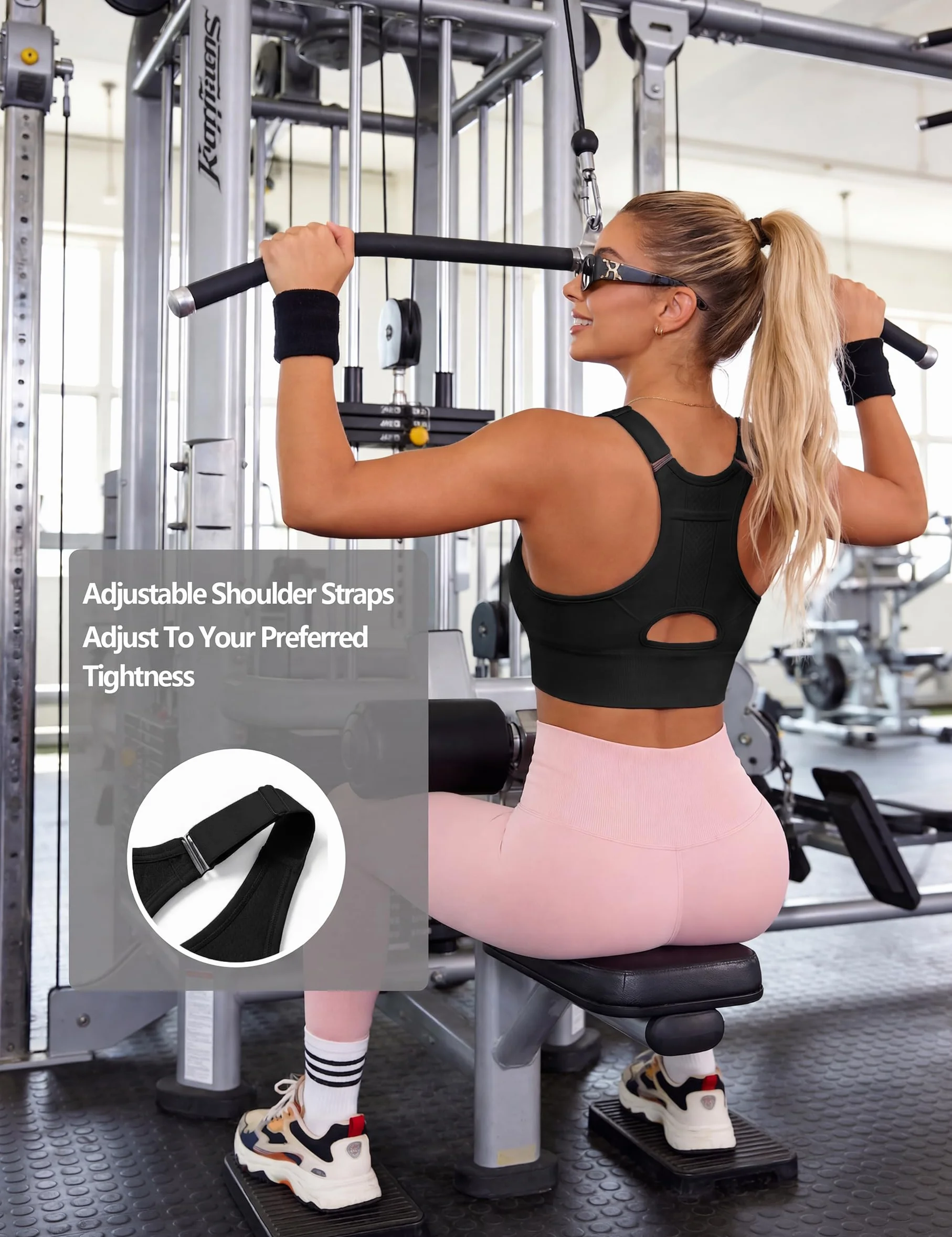 Brassière Sport Femme sans Armature Coussinets Amovibles Bretelles Réglables Maintien Fort Yoga Course Fitness