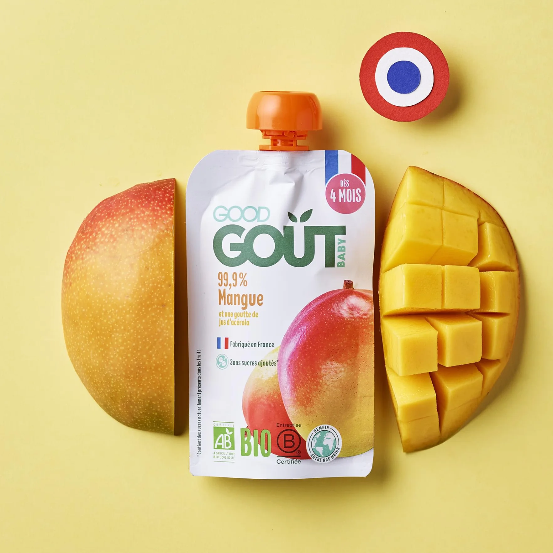 GOOD GOÛT Gourdes Mangue Purée Bébé Dès 4 Mois 99,9% Mangue 100% Bio Sans Sucres Ajoutés 10x120g