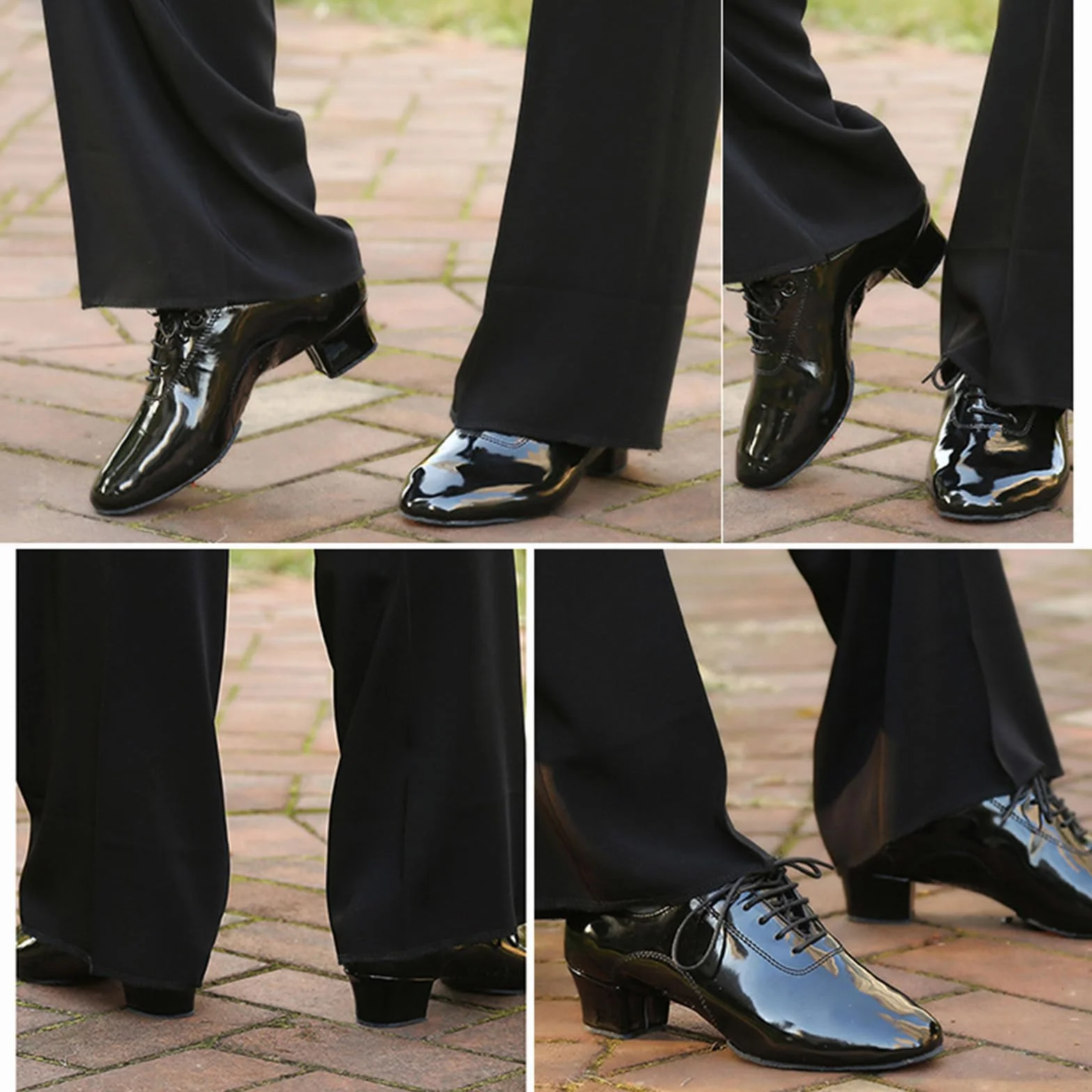 Chaussures De Danse Latine Hommes Semelle Fendue Cuir Verni Talon Bas Respirant