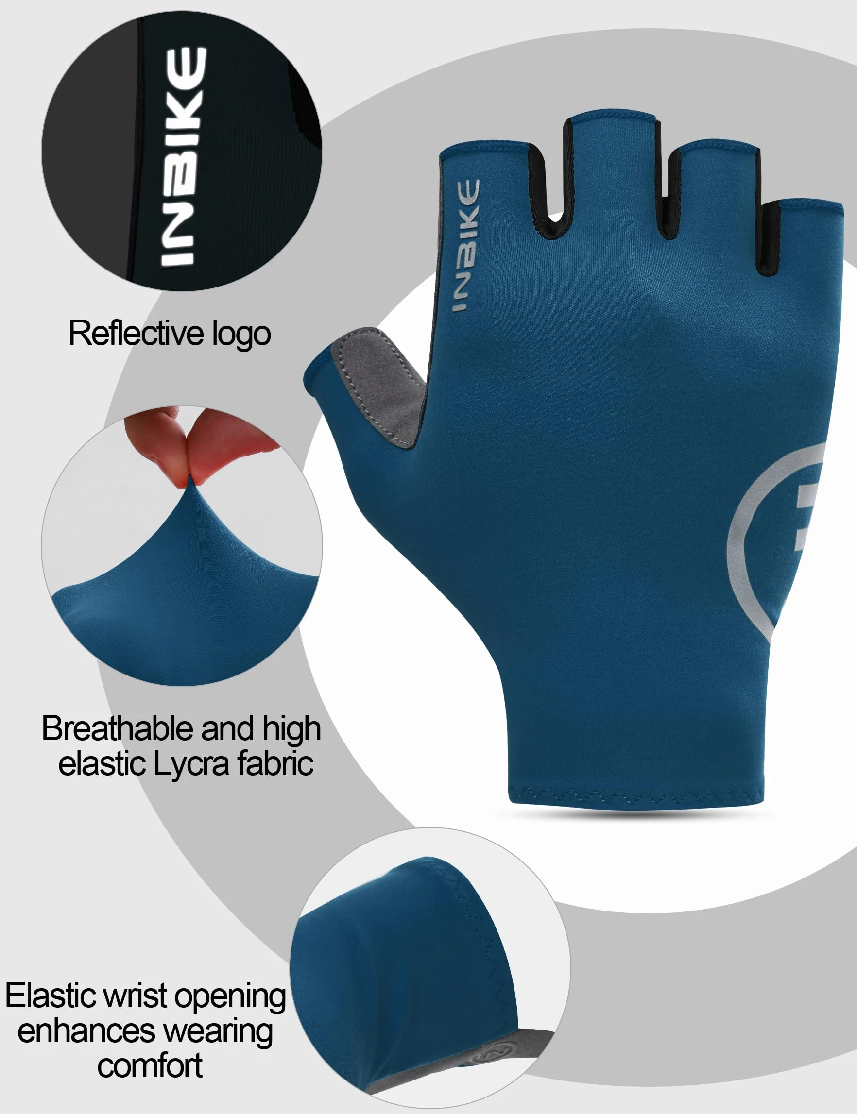 INBIKE Gants de Cyclisme d'été Courts Unisexe VTT Homme Femme Tissu Frais Léger Respirant Séchage Rapide Antidérapants Sport