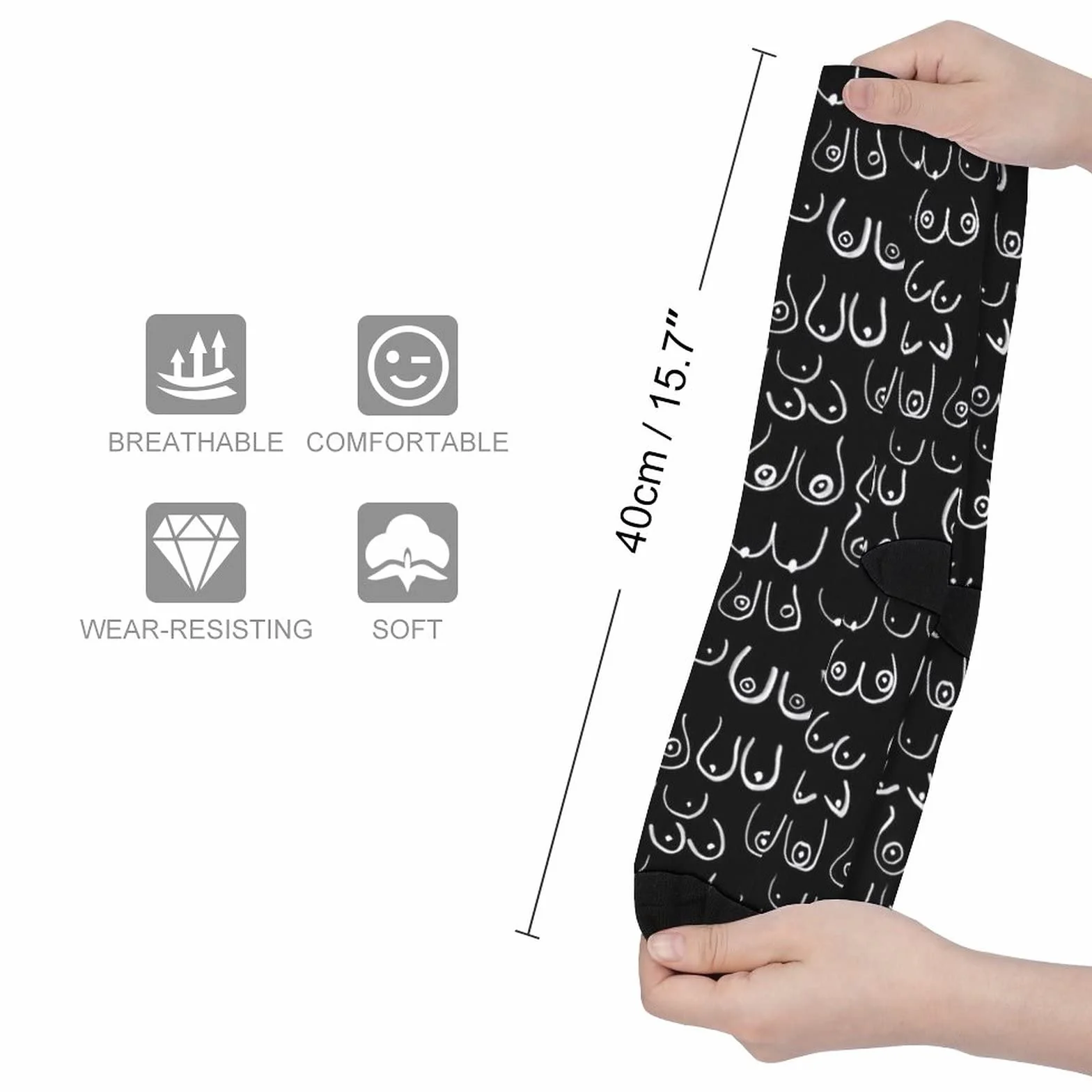Chaussettes unisexes drôles motif seins noir et blanc mi-mollet sport longues homme femme taille unique