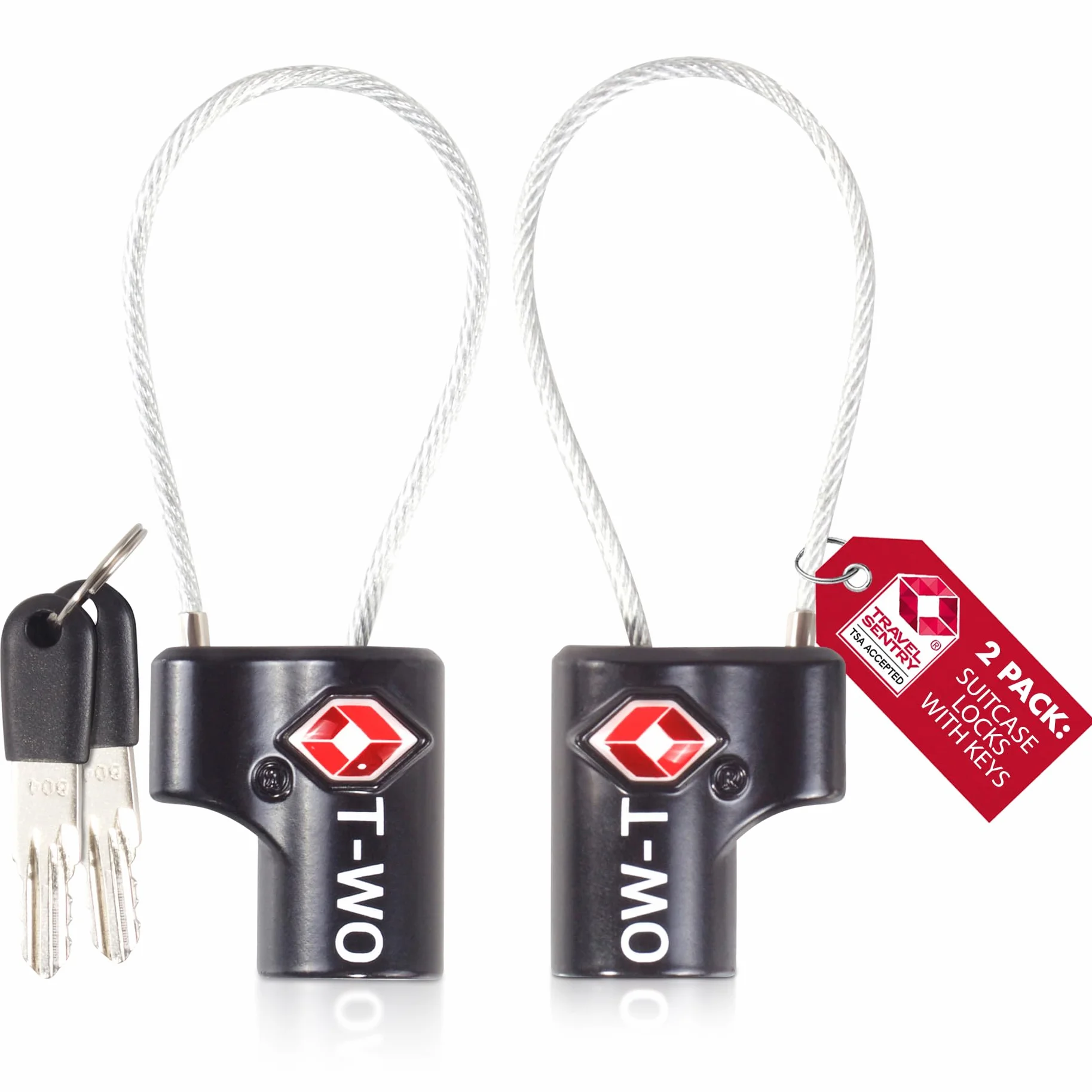 Cadenas Cable Clé Antivol pour Bagages Valise Avion TSA (2 Pcs Noire)