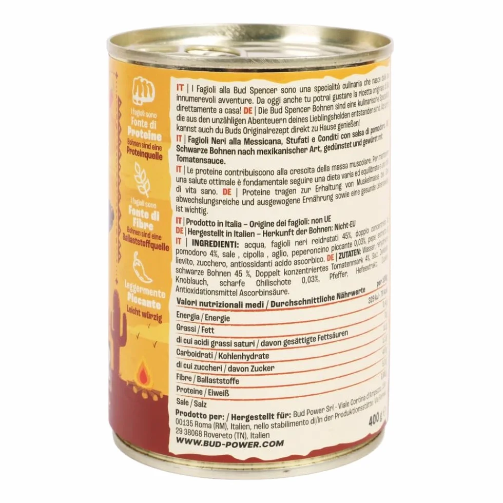 Fagioli alla Bud Spencer – Haricots cuisinés en sauce, boîte 400 g, Recette italienne originale ou Tex-Mex (fagioli neri) Prêts à réchauffer, Source de protéines, Italian + Italian Gourmet polpa 400g
