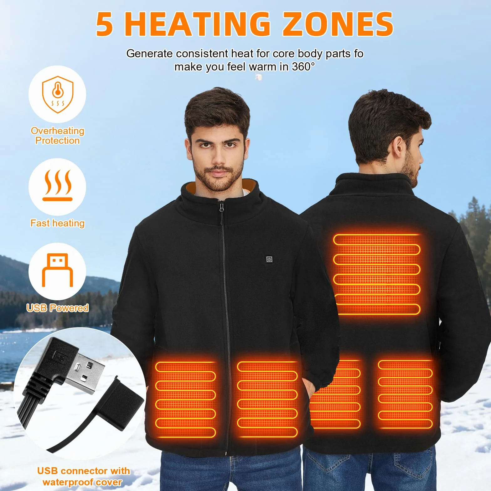 TOUVE Veste Chauffante Homme Femme Sans Manche 5 Zones 3 Niveaux Chauffage