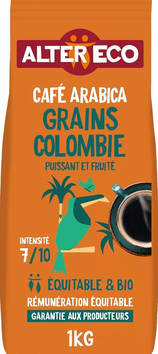 ALTER ECO - Café Grains - Café Arabica Bio de Colombie - Issu du Commerce Equitable - 1 kg