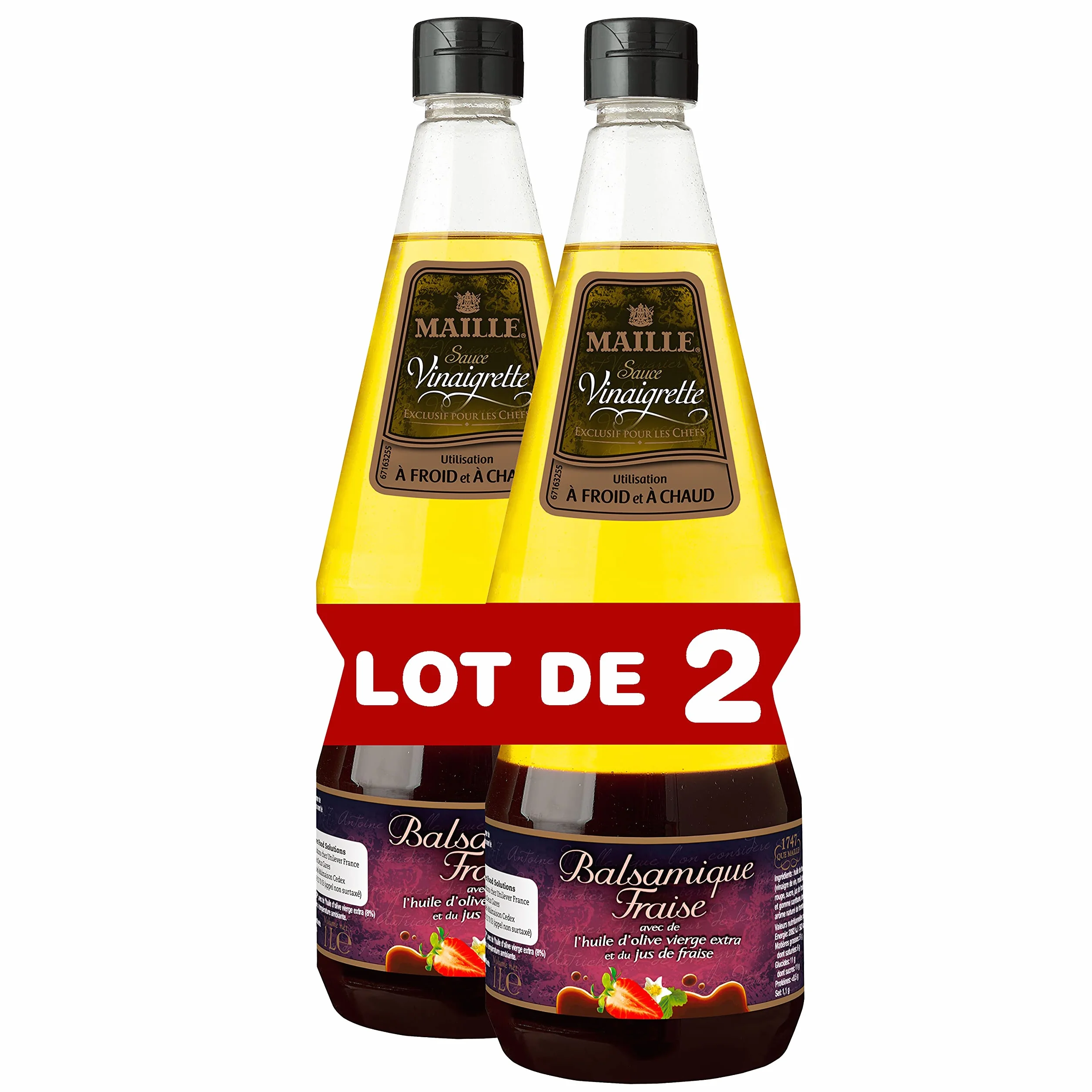 Maille Sauce Vinaigrette Balsamique-Fraise, Sans arôme artificiel, 1L - Lot de 2