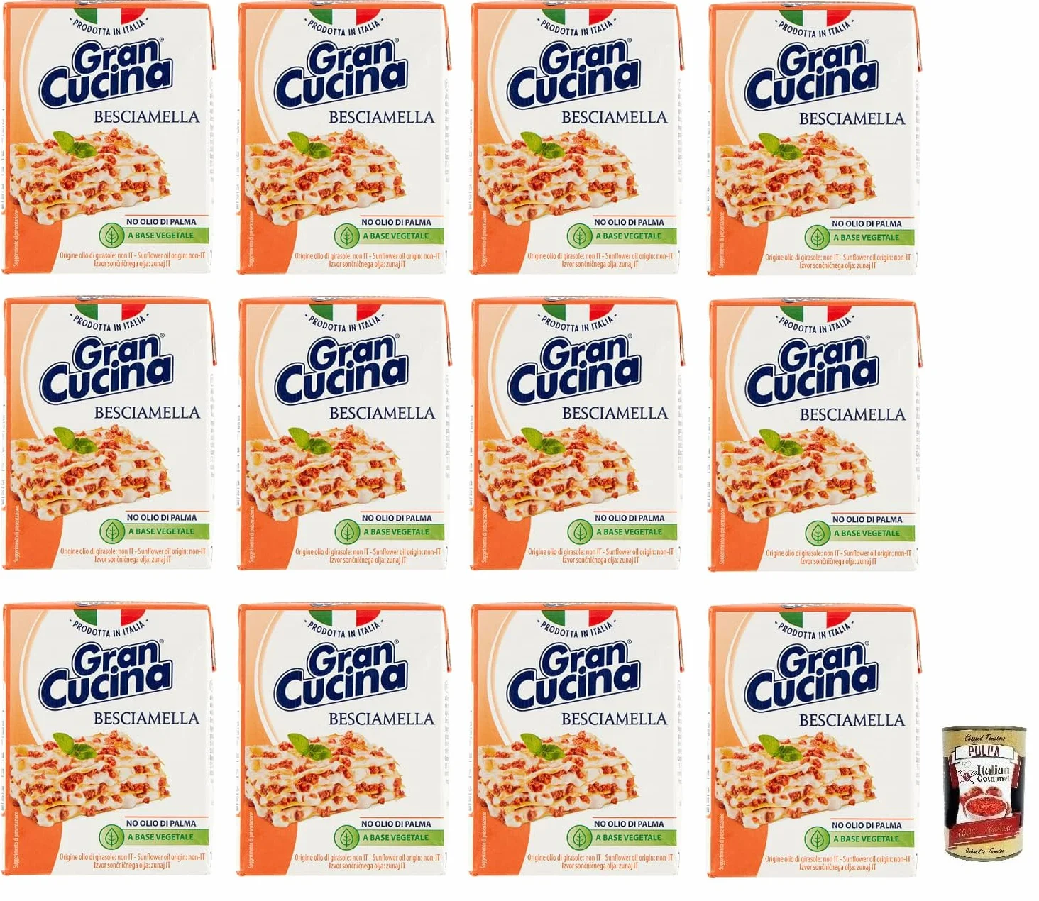 Italian Gourmet Béchamel Gran Cucina 12 x 200 g, Sauce Béchamel UHT à Base Végétale, Sans Huile de Palme, Idéale pour Lasagnes Gratins Pâtes et Cuisine Quotidienne + Italian Gourmet Polpa