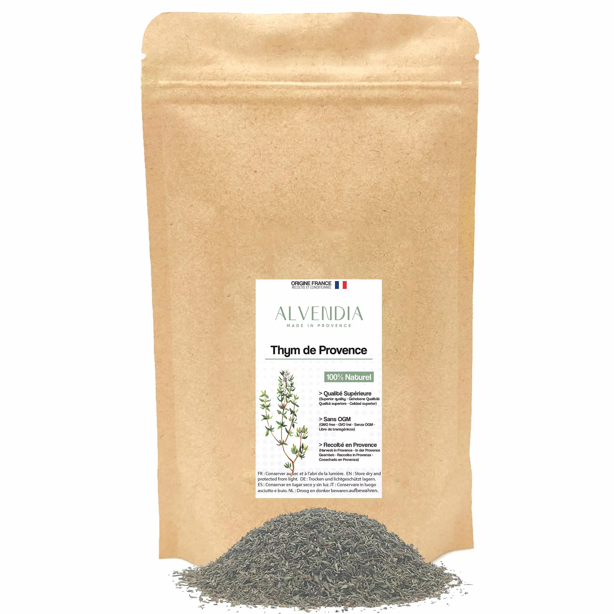 ALVENDIA - Véritable Thym de Provence - Cultivé et Récolté dans le Sud de la France - Paquet de 400 Grammes - Récolte 2025
