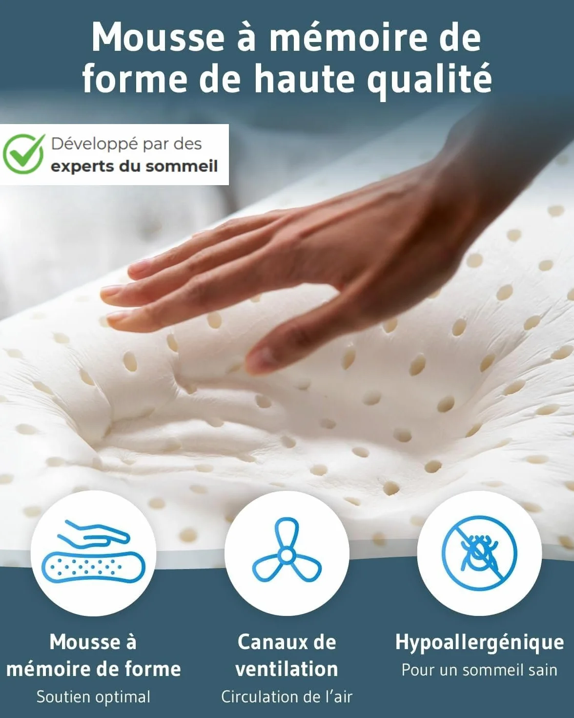 VOLAR Coussin de voyage à mémoire de forme Oreiller cervical ergonomique 40x25cm
