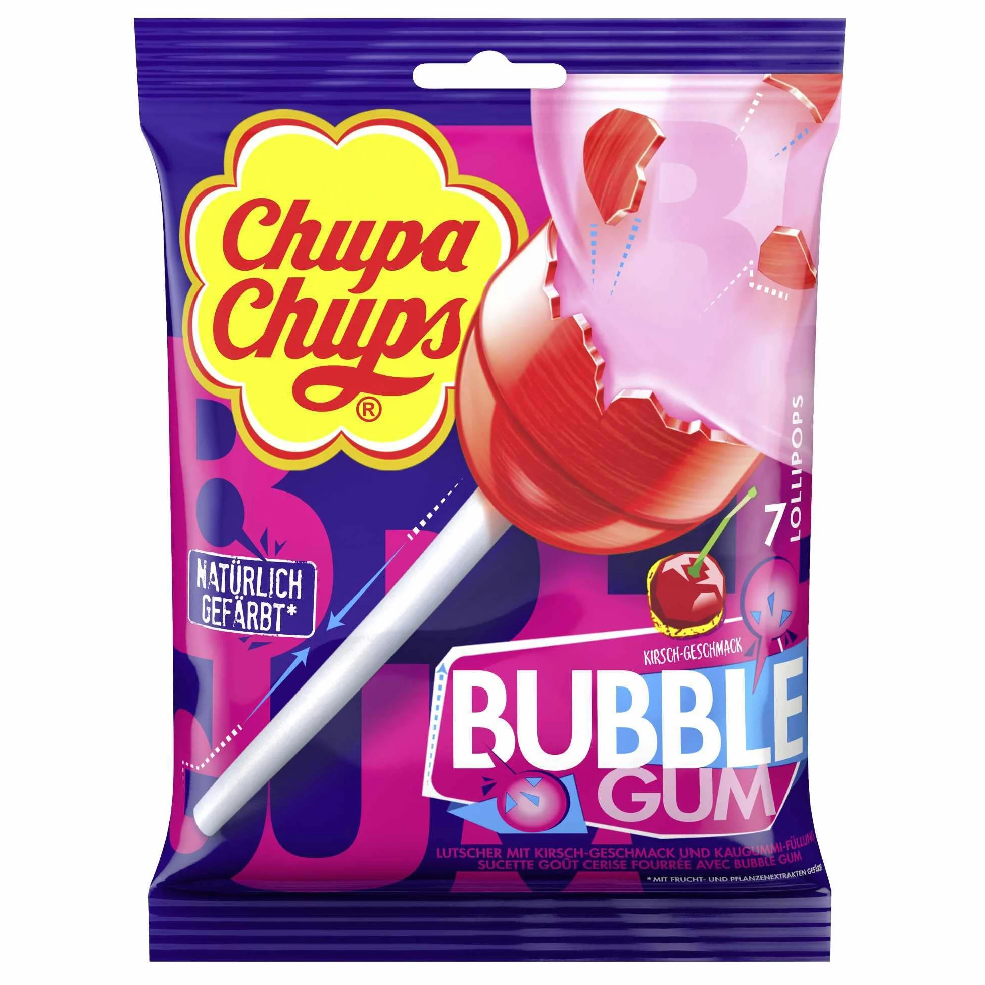 usy Lot de 7 sucettes Chupa Chups au goût Bubble Gum (7 paquets de 18 g) + bloc usy