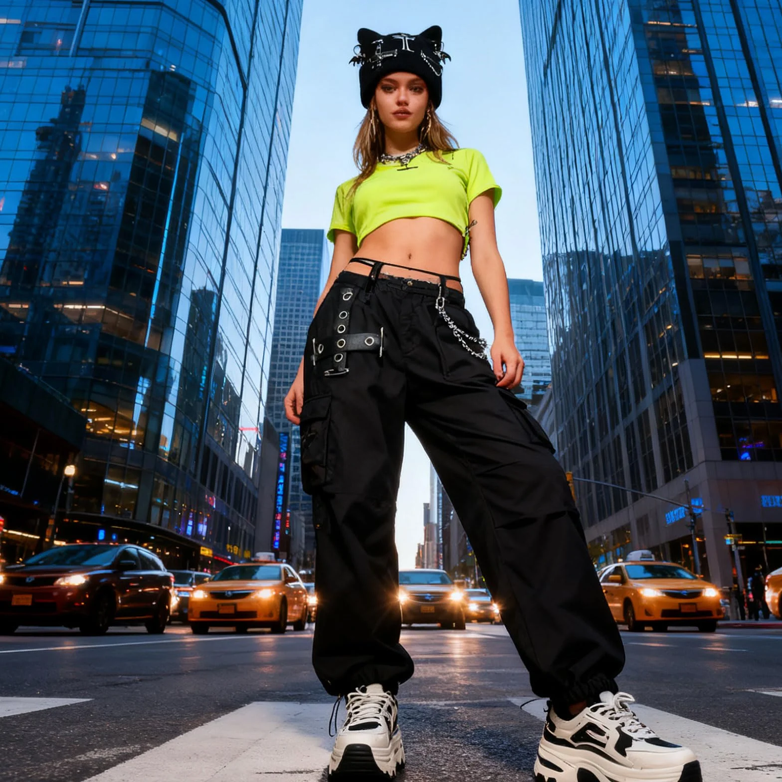 Goth Cat Beanie bonnet punk oreilles chat Y2K grunge tricoté streetwear chaîne femme festivals