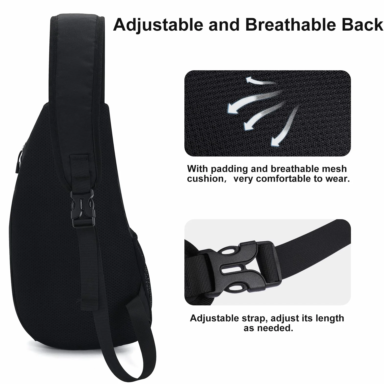 Sacoche Homme Bandouliere Grande Capacité Sac de Poitrine Léger Étanche Sling pour Hommes Femmes Randonnée Cyclisme Voyage Noir Carbone