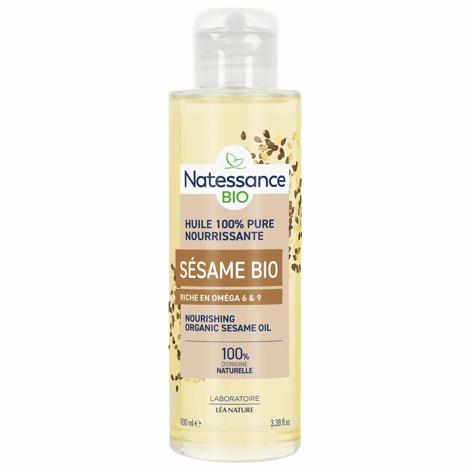 Natessance - Huile De Sésame Bio - 100% Pure - Nourrissante - Certifié Agriculture Biologique - Flacon de 100 ml