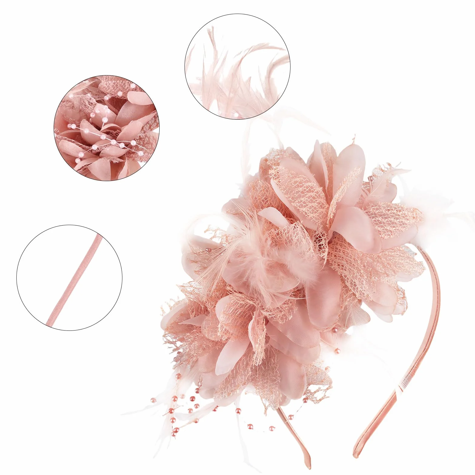 Ladies Fascinator Chapeau mariage Couture tête Plumes Mesh Accessoires cheveux Faux Fleurs Retro élégant vintage