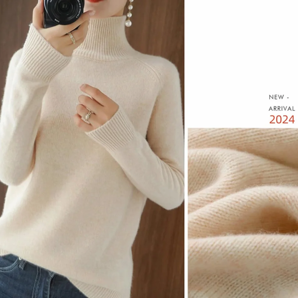 Pull en Tricot à col roulé Cachemire Laine Chaude Manches Longues