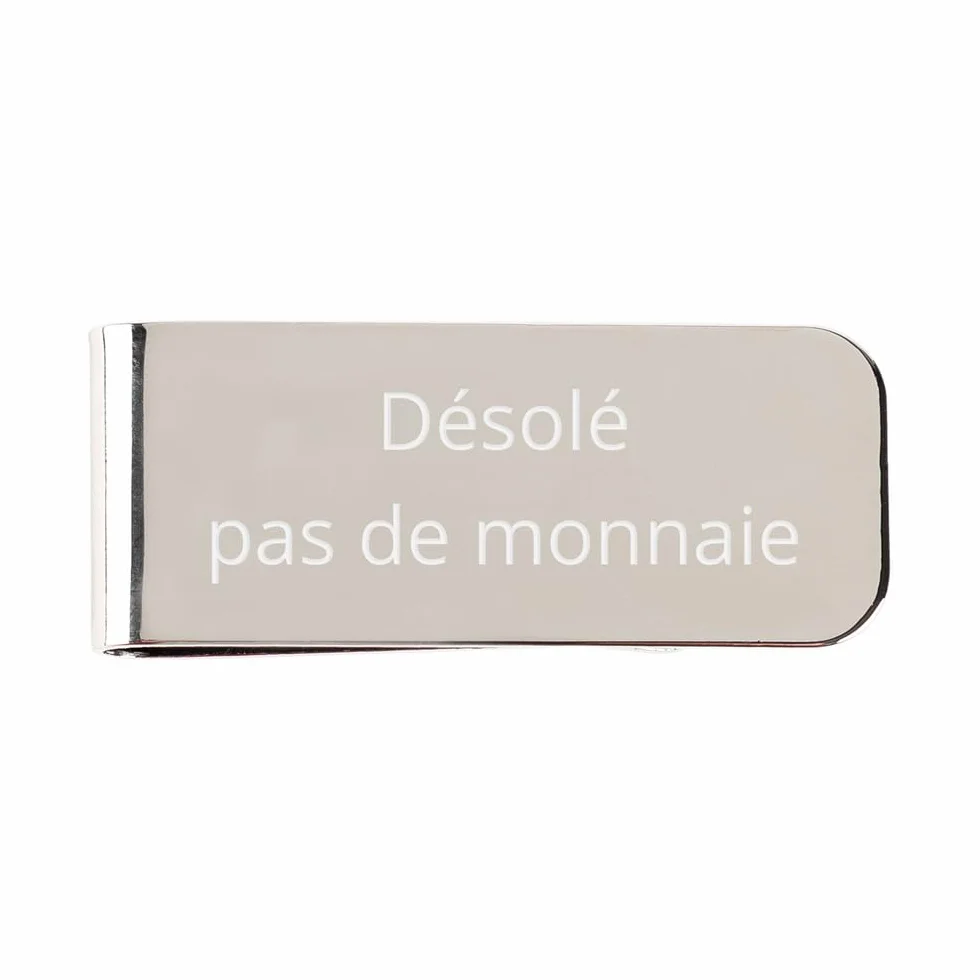 Ocadeau Pince à Billets en métal argenté personnalisée – Gravure Texte sur Clip rectangulaire – Accessoire pour Cartes & Billets