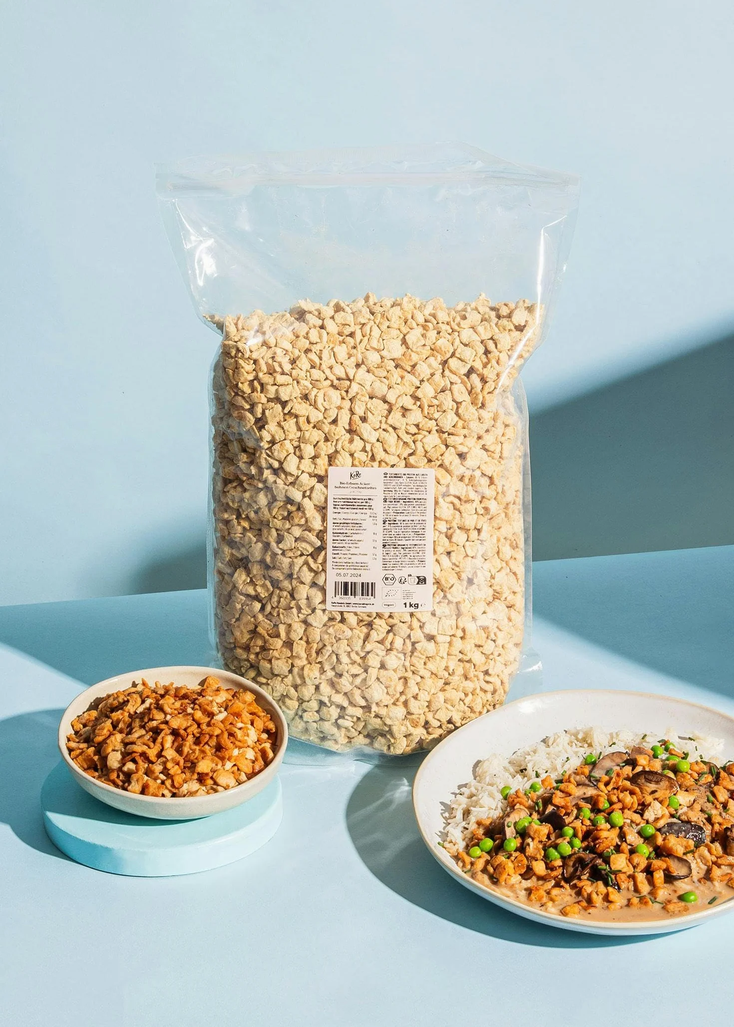 KoRo – Protéines de pois et de fèves gros morceaux 1kg – Alternative végétale sans soja – Texture fondante et riche en protéines – Idéal pour blanquettes et gyros