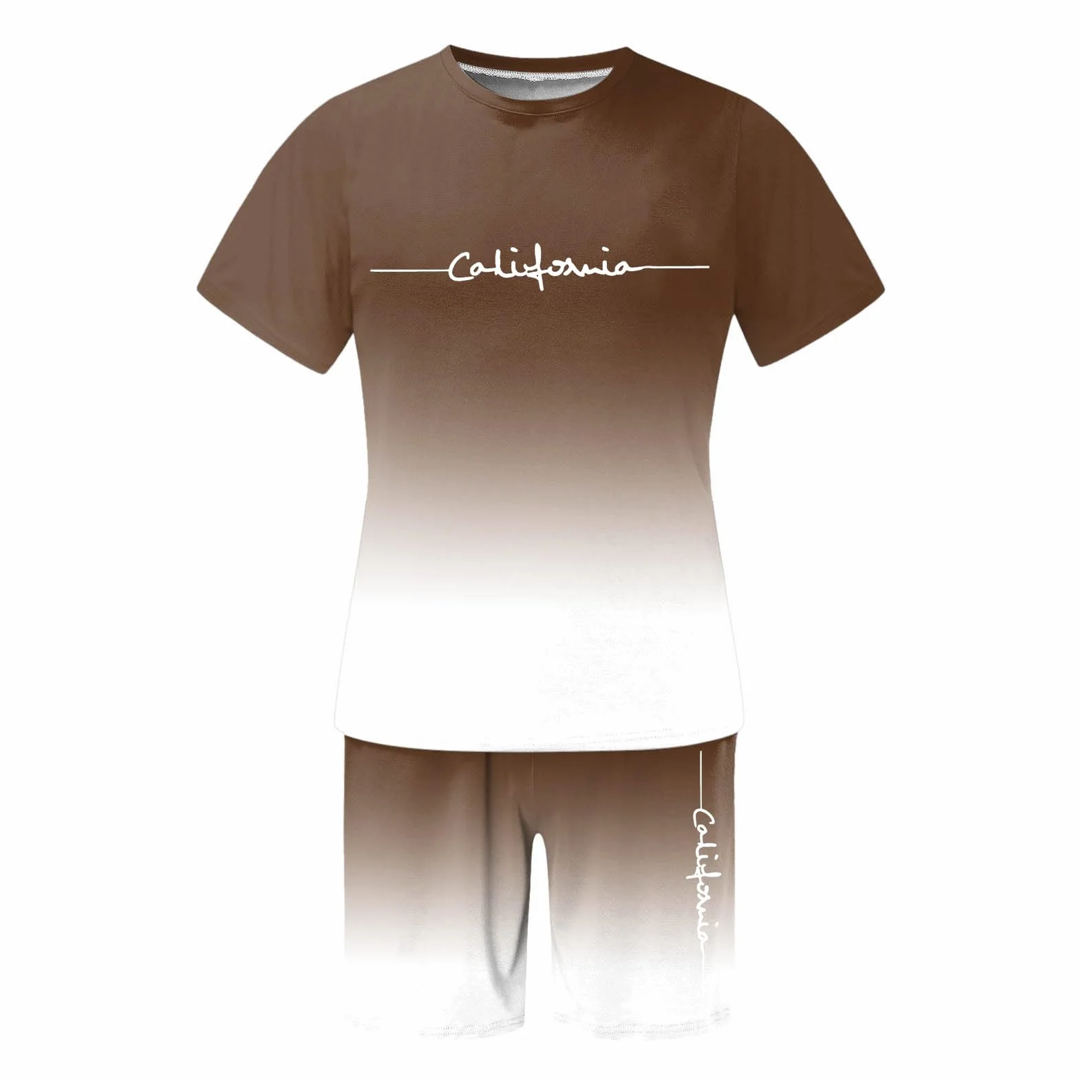 Ensemble Homme 2 Pièces Short T-Shirt Manches Courtes Tenues Survêtement Costumes Plage Vacances