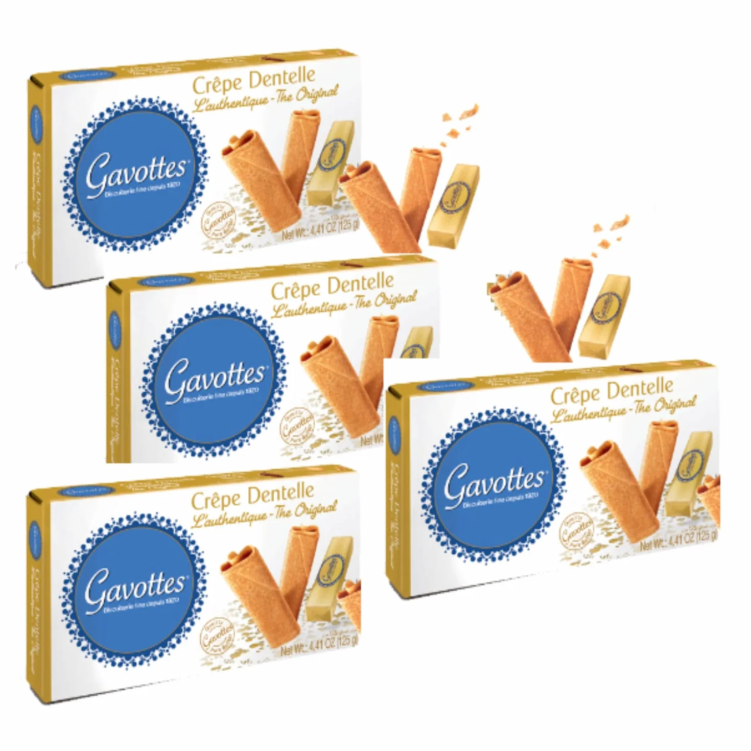Gavottes Crêpe Dentelle Authentique Production Locale Originale | Crêpes bretonnes originales | Biscuits roulés croquants - 4 x 125 grammes | Crêpes Prêtes