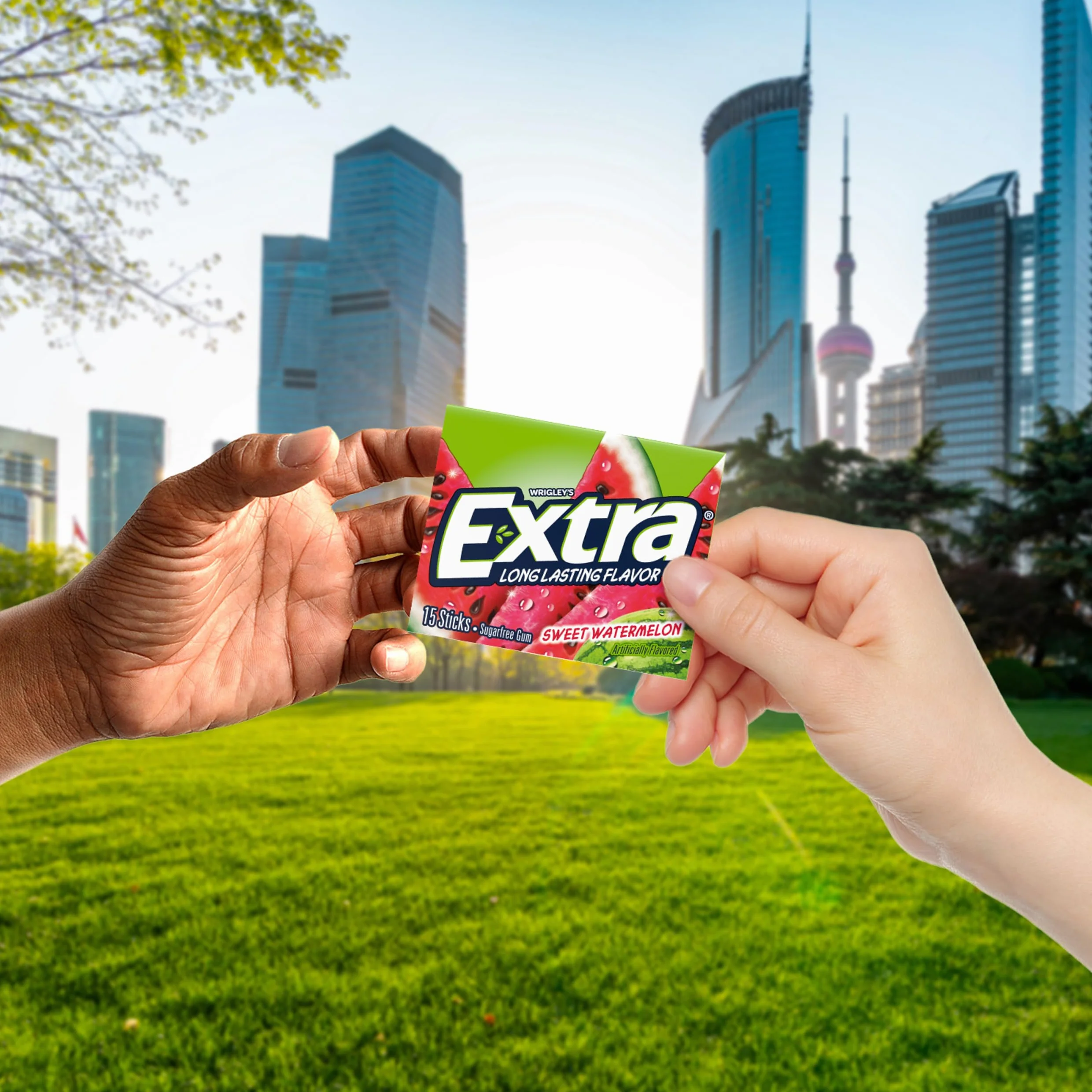 Extra Sugar Free Gum Sweet Watermelon 15 Stick Slim Pack Pack of 10