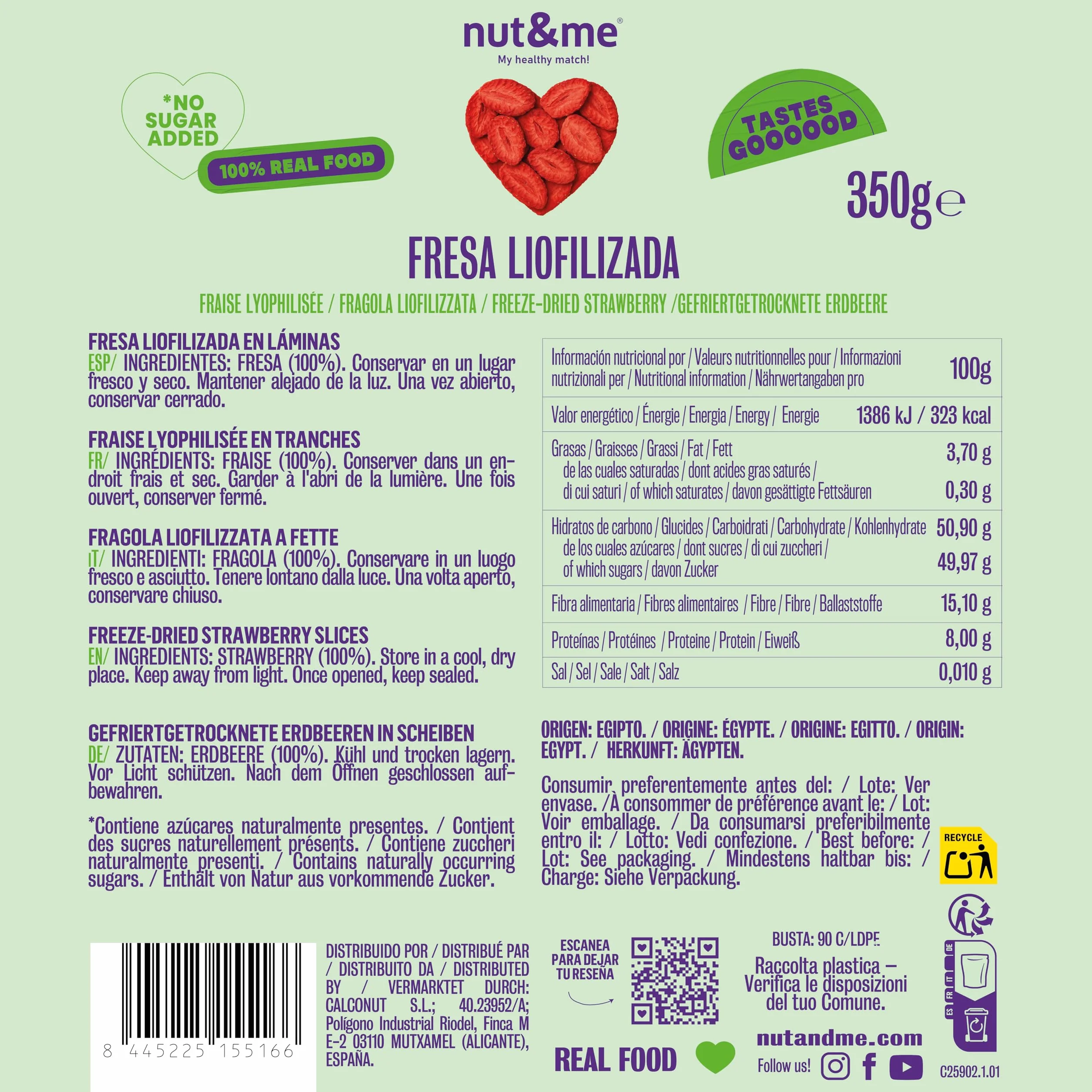 nut&me Fraises Lyophilisées en Tranches 350 g – 100% Fraise séchée, fruits Freeze Dried croquants, snack sain - sans sucres ajoutés, additifs, gluten ni OGM - sachet refermable ZIP