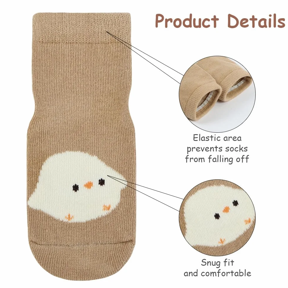 Chaussettes Antidérapantes Bébé Coton 5 Paires Motif Animaux Fond Silicone