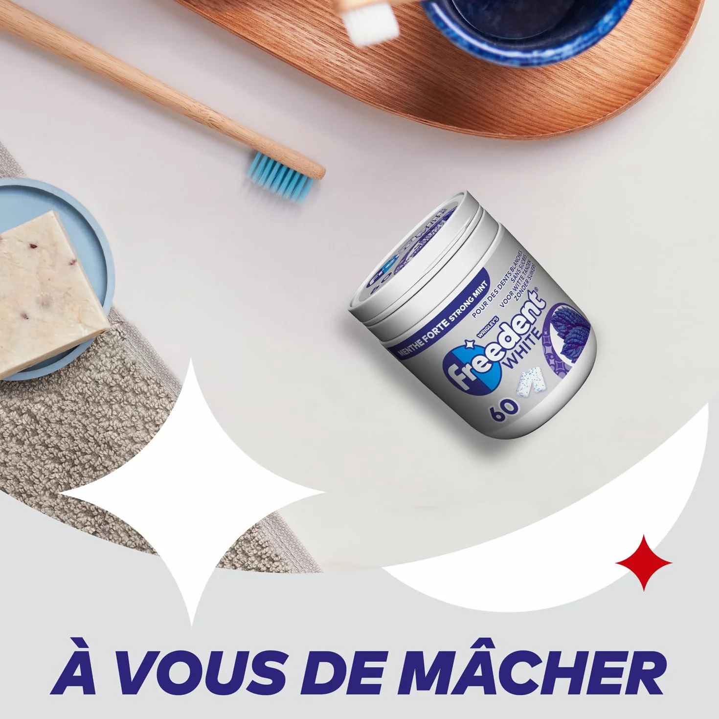 FREEDENT WHITE Chewing-Gum Menthe Forte Sans Sucres 60 dragées 84g