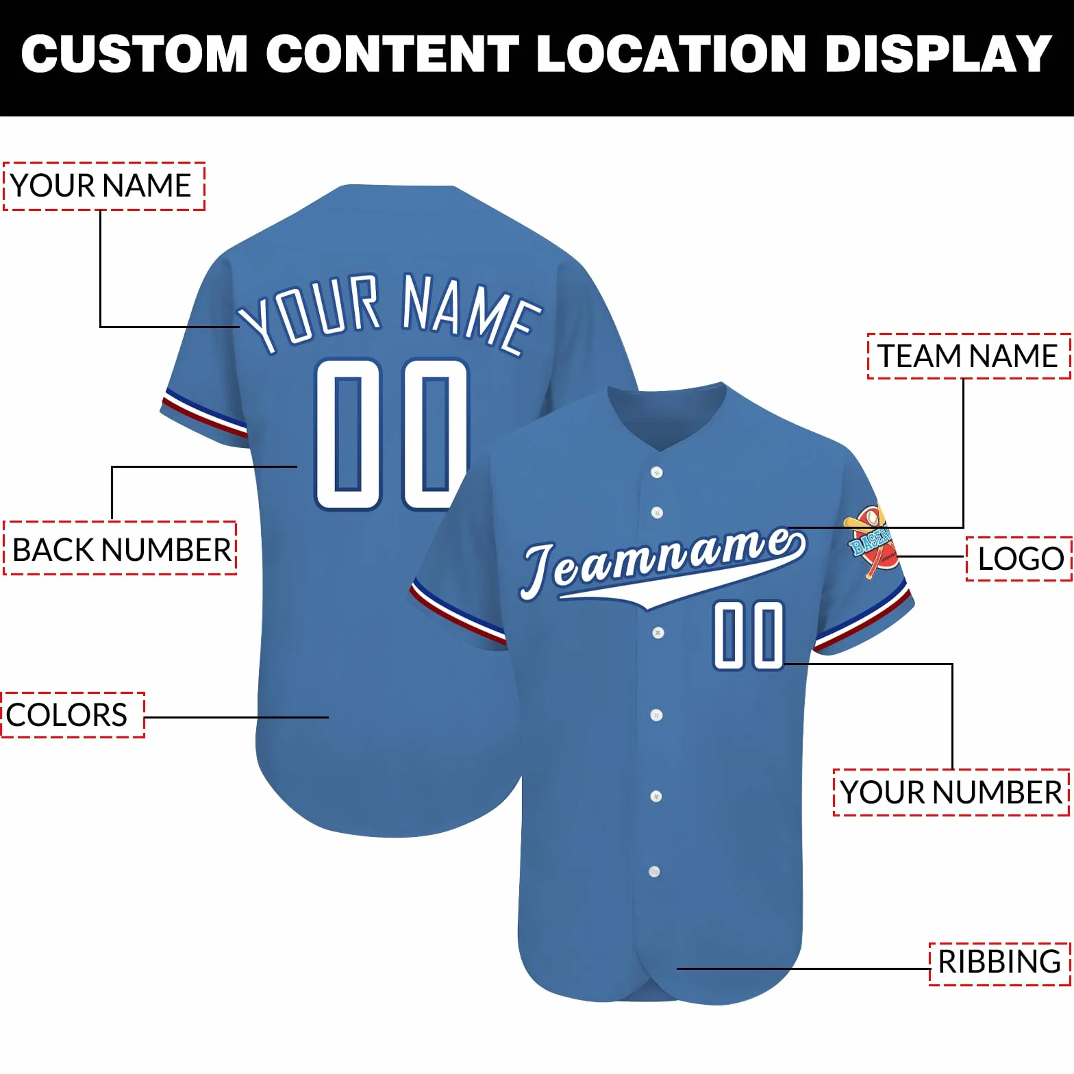 Maillot de Baseball personnalisé Homme Femme Enfant avec nom numéro Logo Couleur 4