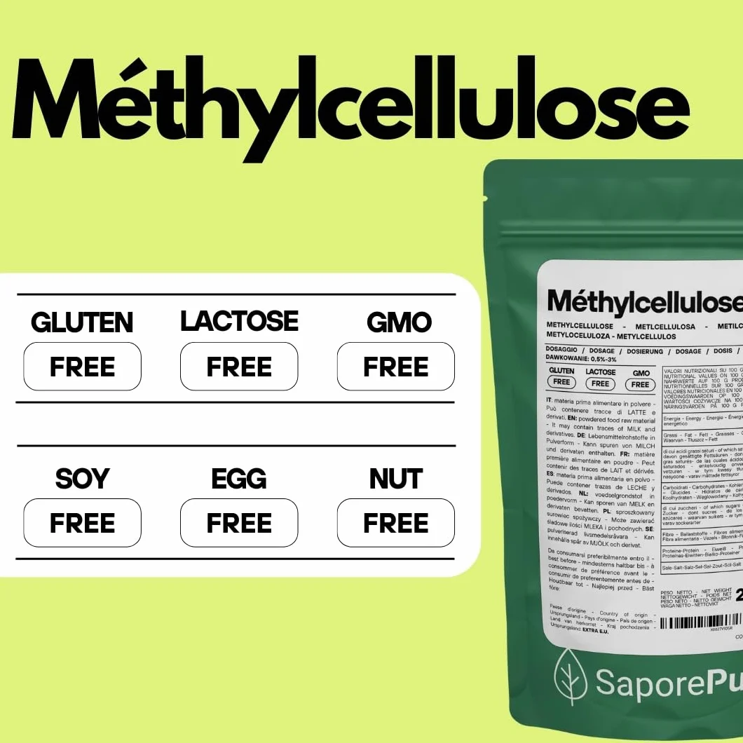 SaporePuro Méthylcellulose en Poudre 250 g – Épaississant Naturel Sans Gluten pour Usage Alimentaire, Cosmétique et Industriel