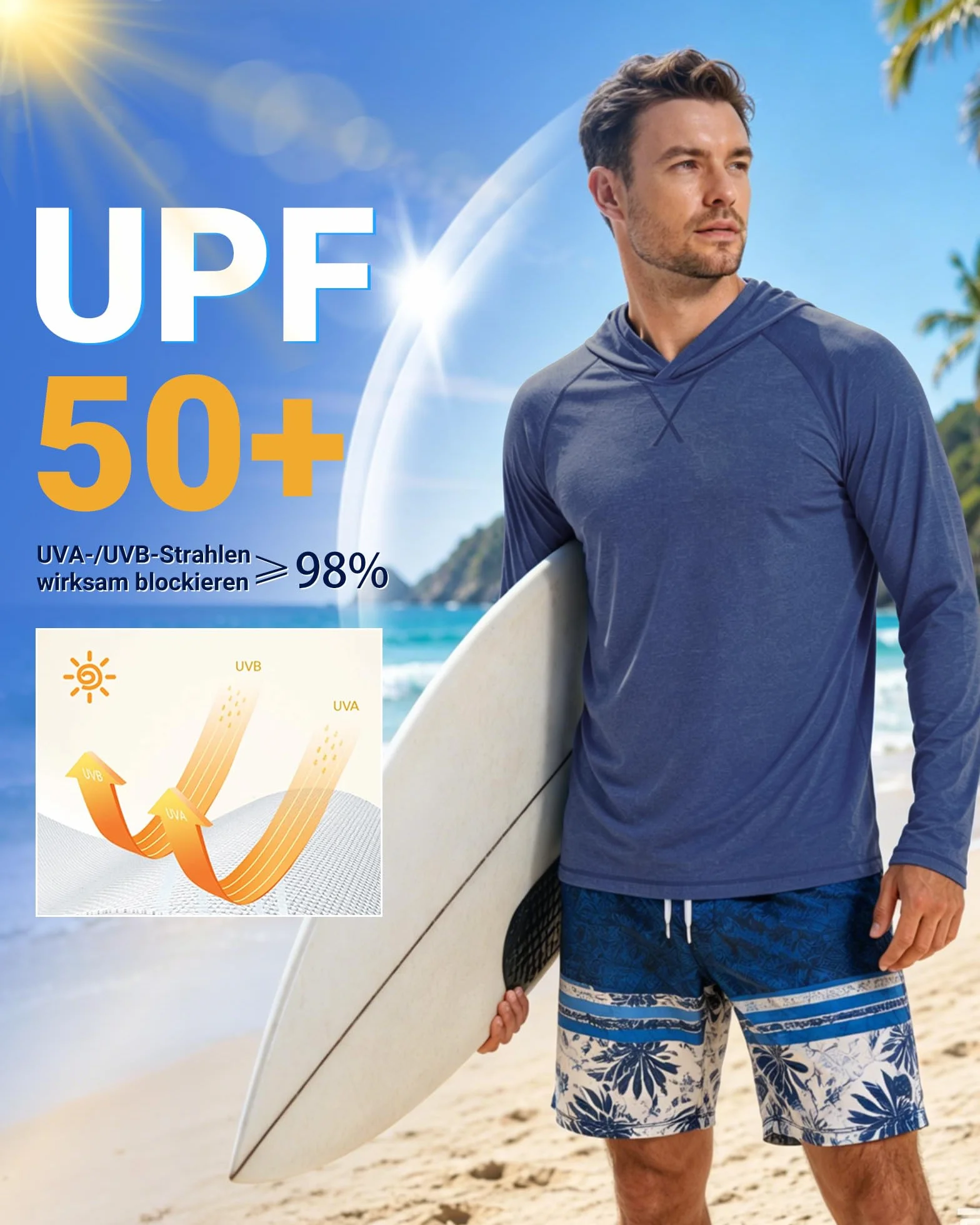 MEETWEE T-Shirt Homme Manches Longues Capuche UPF 50+ Protection UV Séchage Rapide Léger Respirant Pêche Randonnée