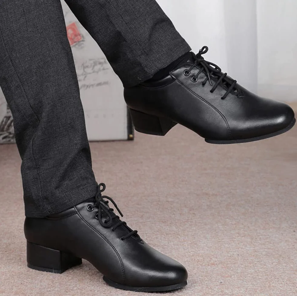 Chaussures de Danse Homme Latine Cuir Bout Arrondi 3cm/4.5cm Talon à Lacet Salsa