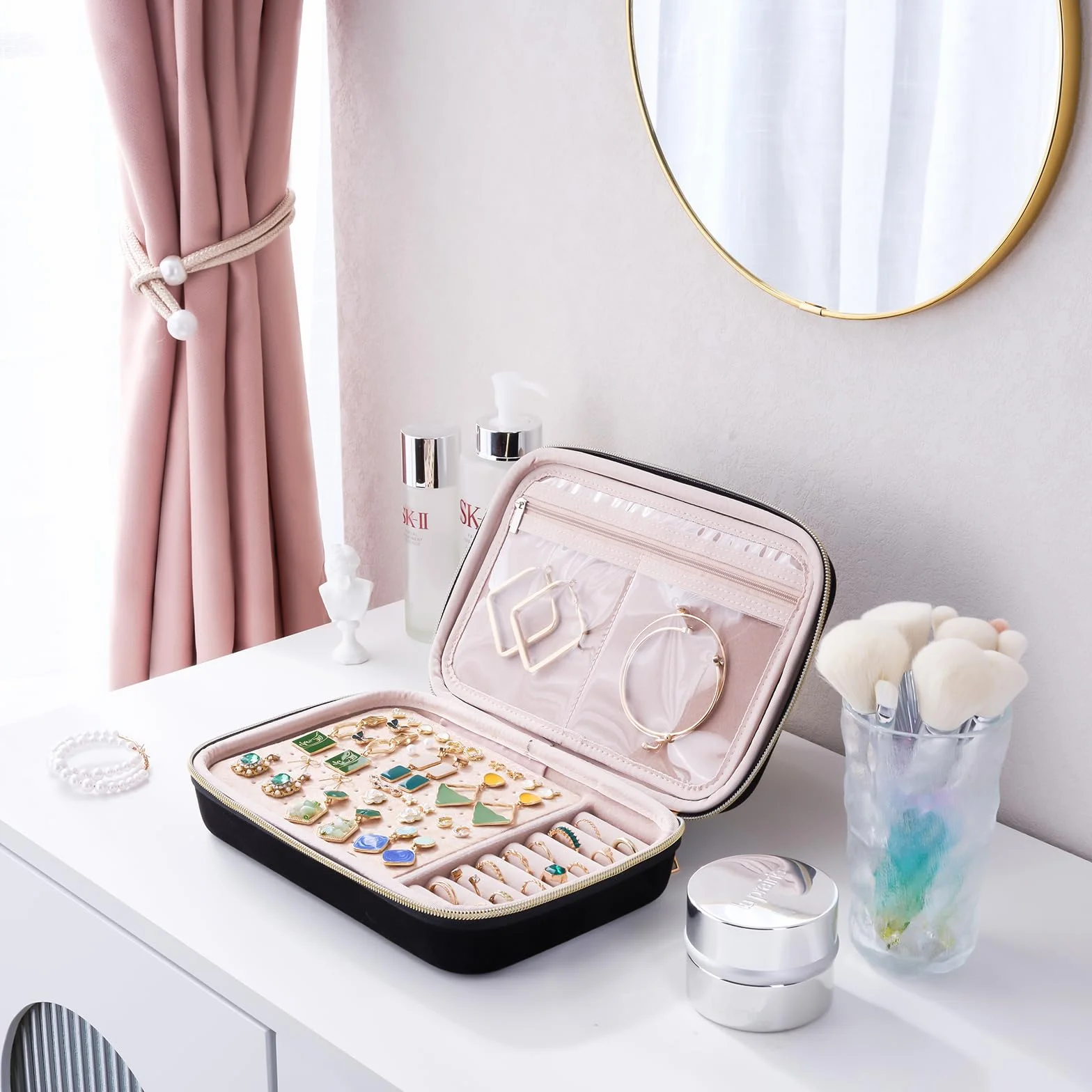 ProCase Trousse Bijoux Voyage en EVA, Pochette Rangement Colliers Boucles d'Oreilles Bagues - Noir