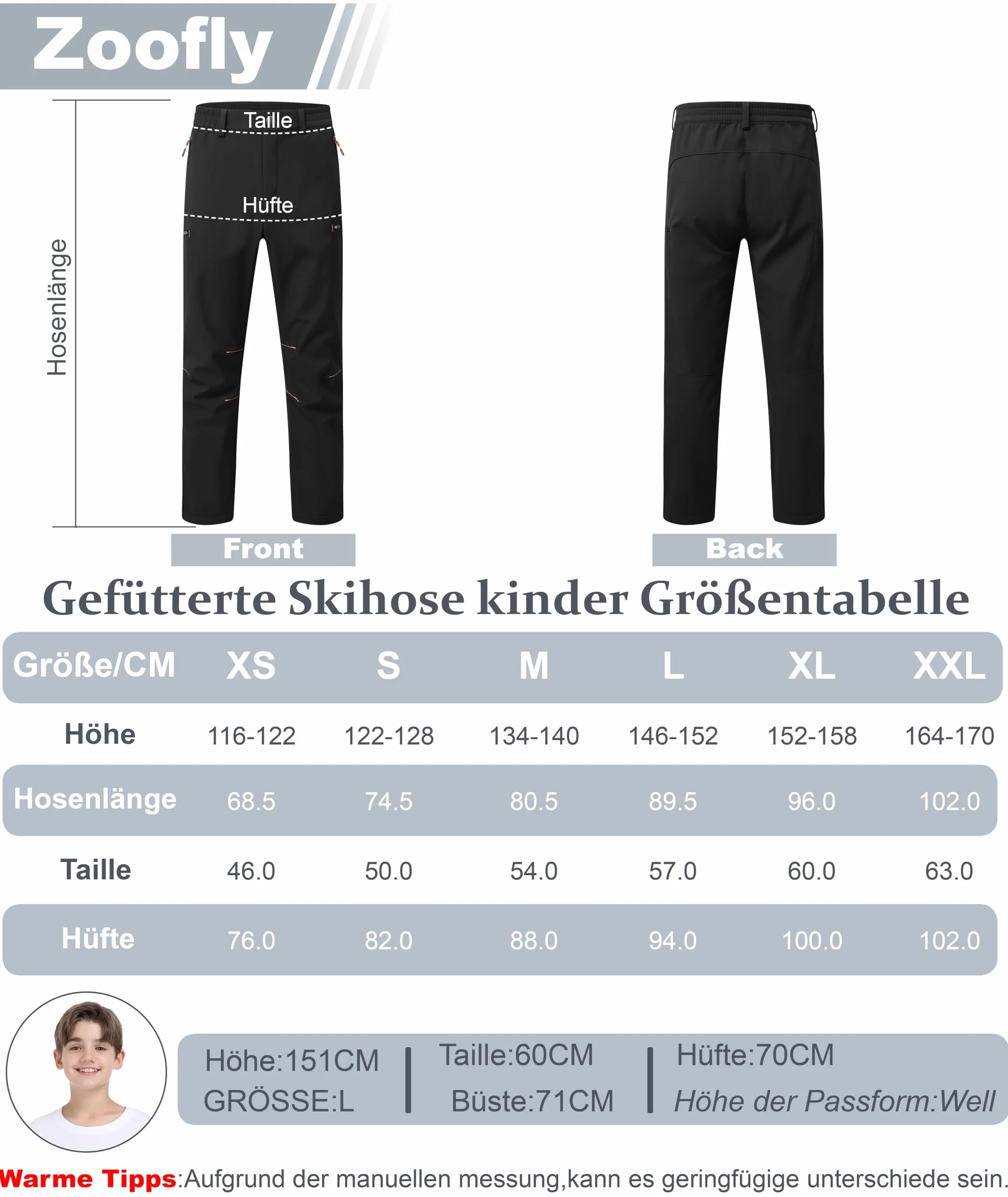 Pantalon de Ski Enfant Thermique Imperméable Chaud Polaire Softshell Garçon Fille Randonnée