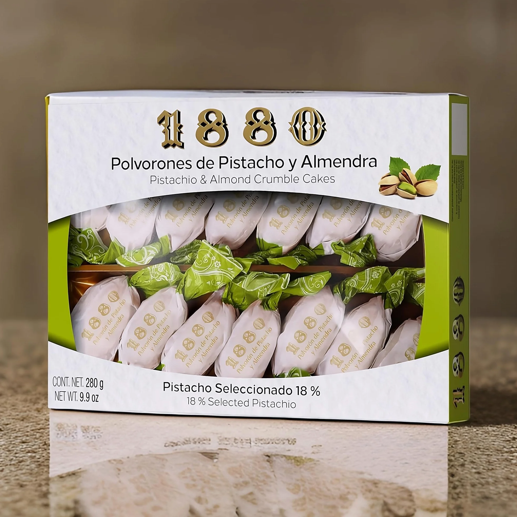 1880 - Sablés aux Pistaches et aux Amandes, Qualité suprême, Friandise Typique de Noël, Recette Artisanale, Emballage Individuel, Sablés Traditionnels, à base d'Amandes Sélectionnées, 280 grammes
