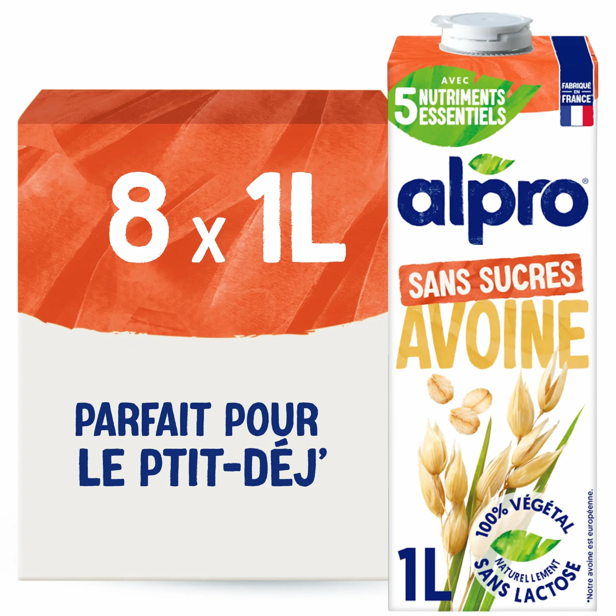 Alpro - Boisson Végétale - Avoine Sans Sucres - 1L - Lot de 8x1L