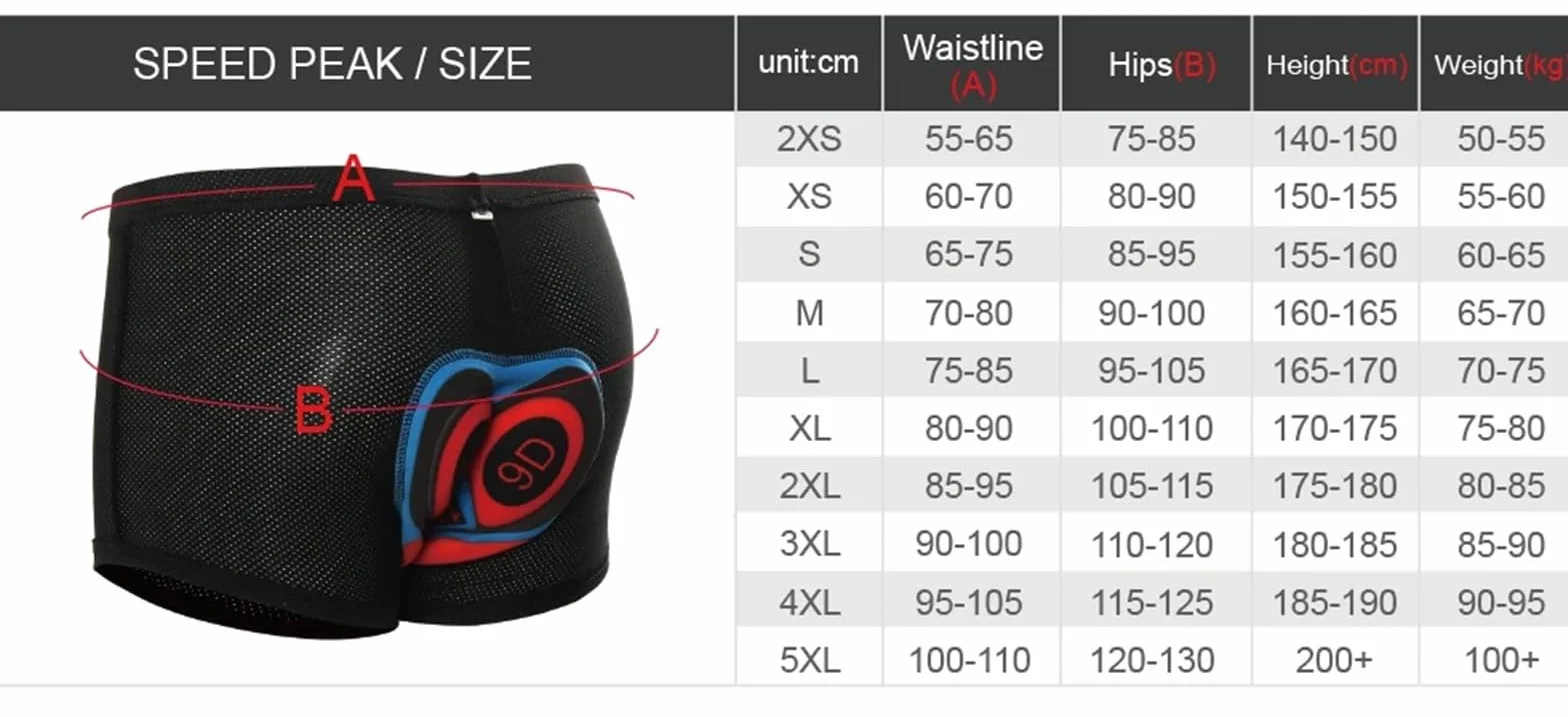 Boxer de vélo Hommes Culotte Cyclisme Noir Maillot Gel Respirant Motocross 7,5XL