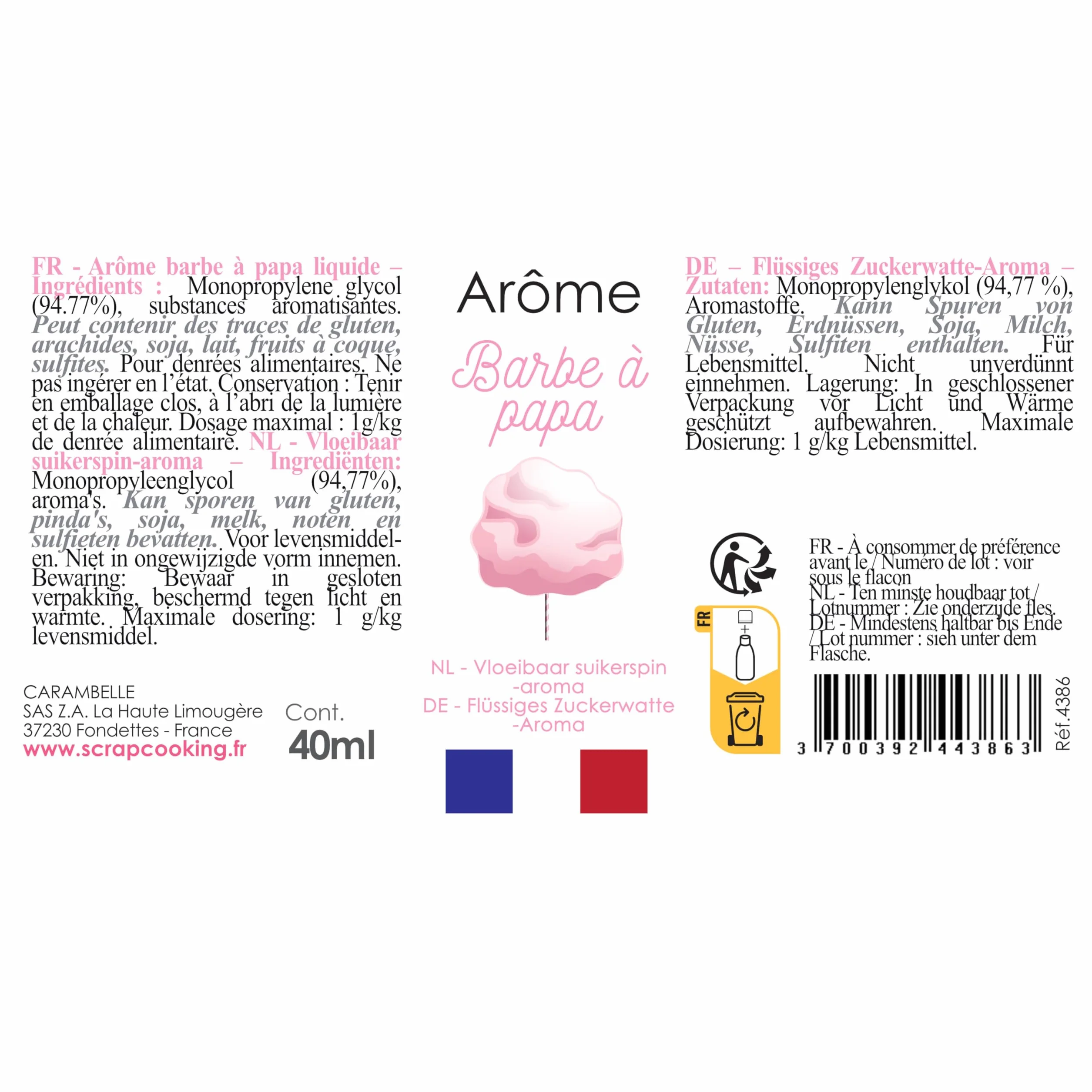 ScrapCooking - Arôme Liquide de Barbe à Papa 40 ml - Arôme Alimentaire pour Pâtisseries, Gâteaux, Biscuits, Cakes, Macarons, Glaces, Smoothies, Bonbons & Confiseries - 4386
