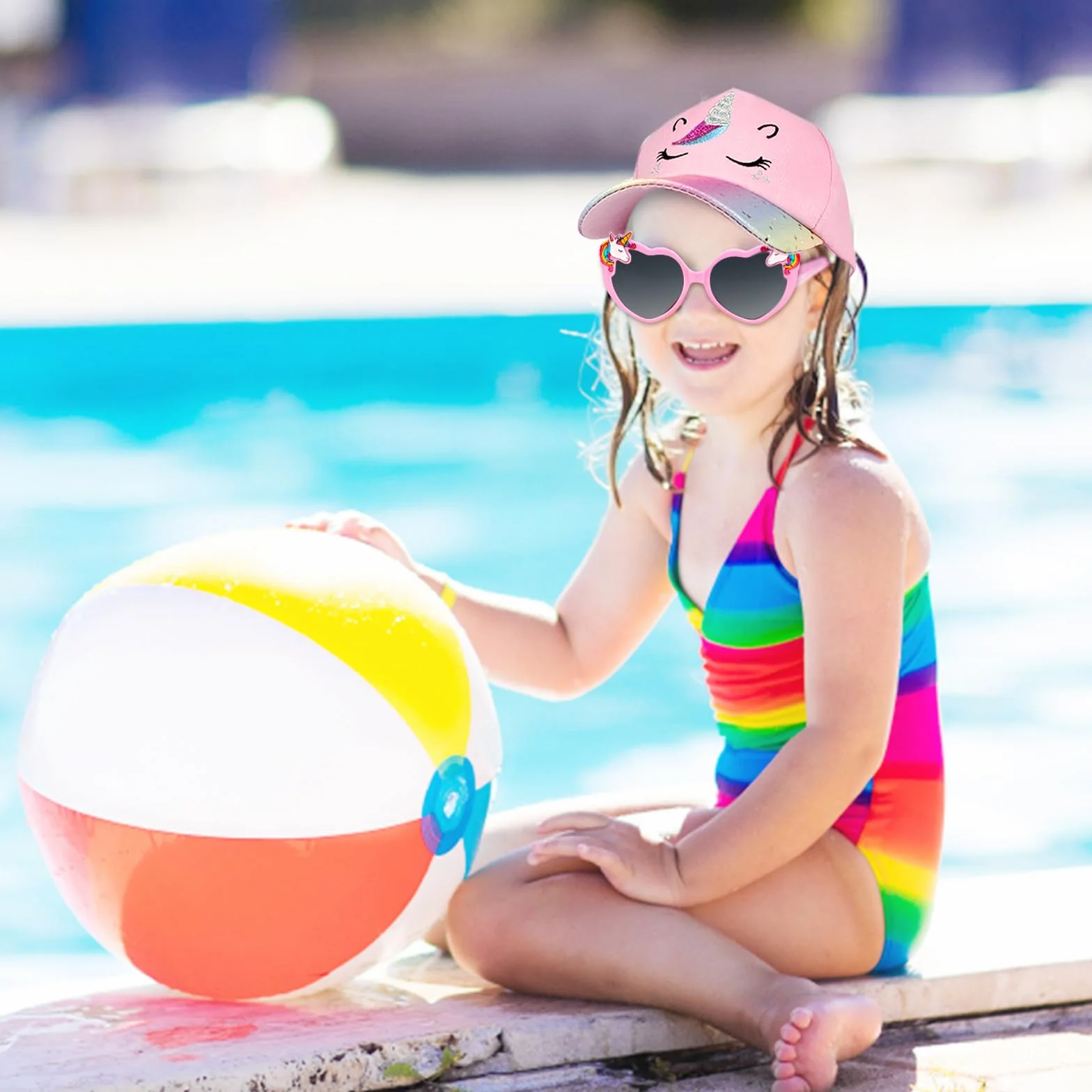 Licorne Casquette Lunettes de Soleil Enfants Fille, Réglable Chapeau de Sport Polarisées Été Accessoires