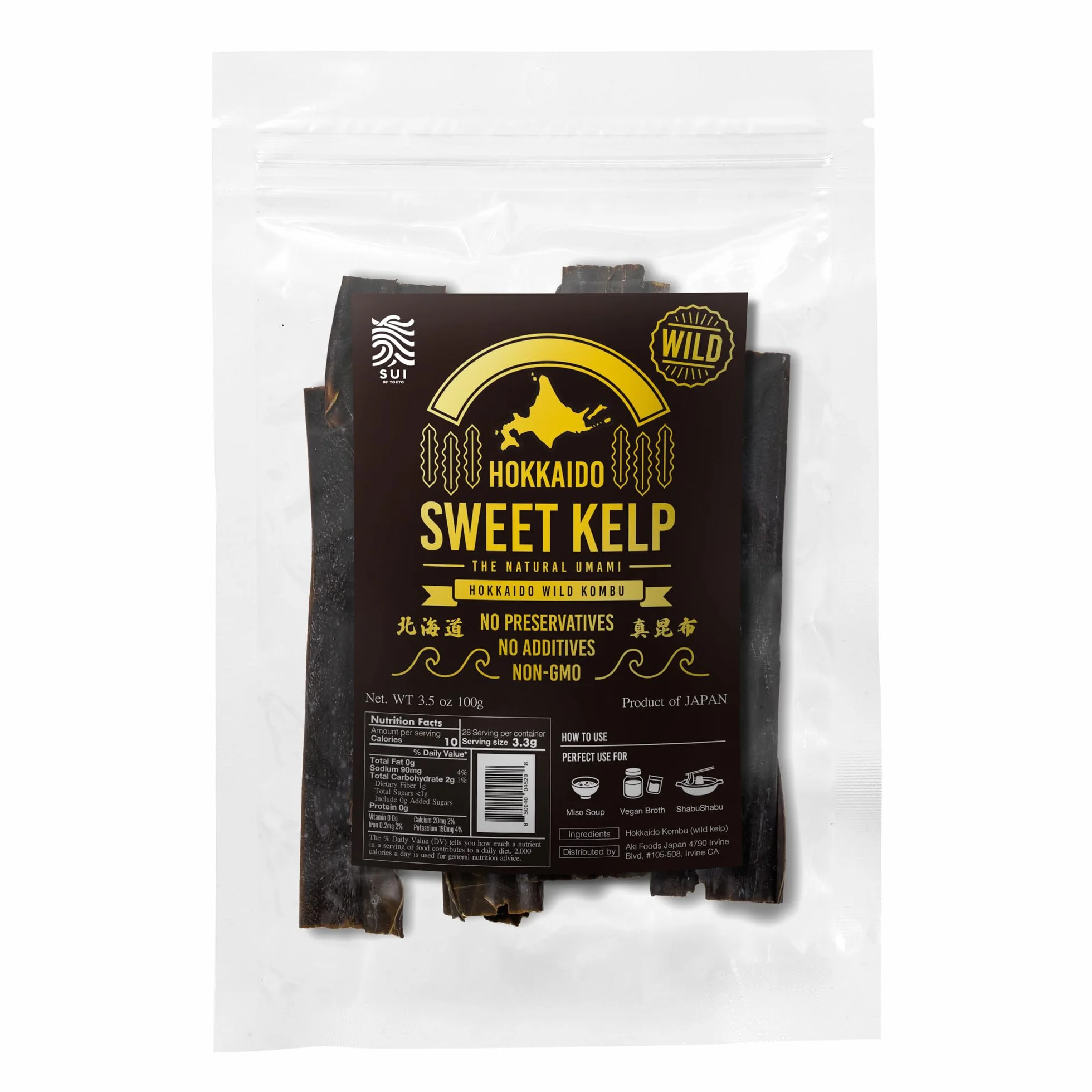 Varech doux Hokkaido, Umami naturel, Kombu sauvage de Hokkaido | Sans conservateurs, sans additifs, sans OGM | Algues séchées japonaises | 100 g SUI of Tokyo