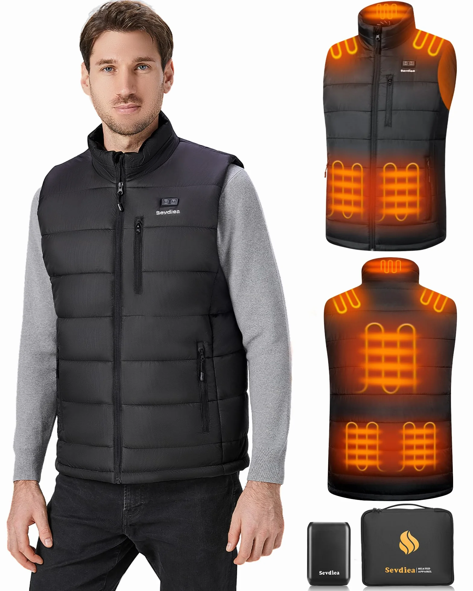 Gilet Chauffant Homme 16000 mAh 7,4V Batterie Incluse Veste Chauffante Moto Rechargeable