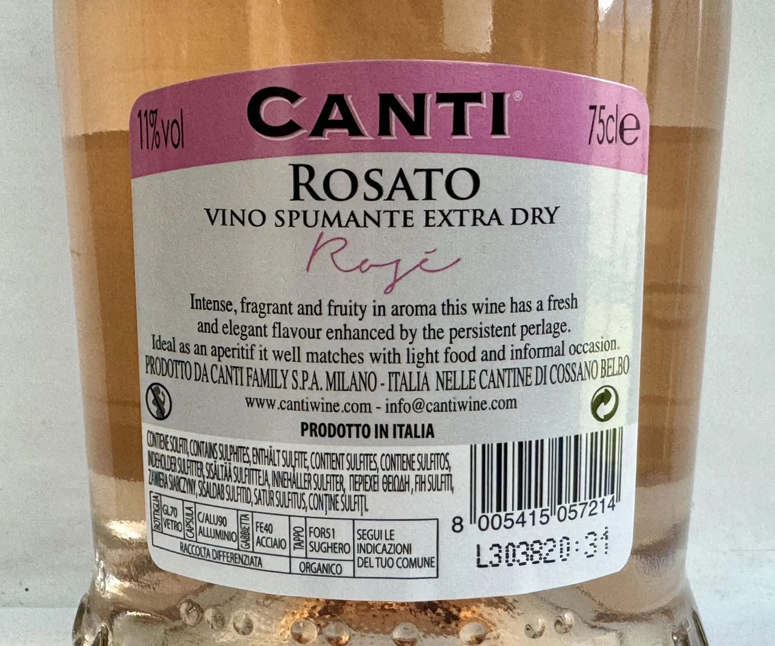 Canti - D.O.C. Cuvèe Rosè, Vin Petillant Extra Sec, Élaboré à Partir du Élaboré à Partir du Cépage Glera et Pinot Noir de Venise, Goût Frais et Fruité, 6x750 ml