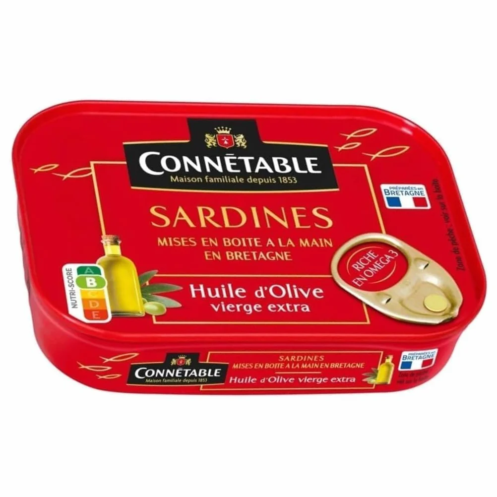 4 x Sardines ancienne - huile d’olive 1/6 - Connetable mise en boite a la main en Bretagne - huile d'olive vierge extra
