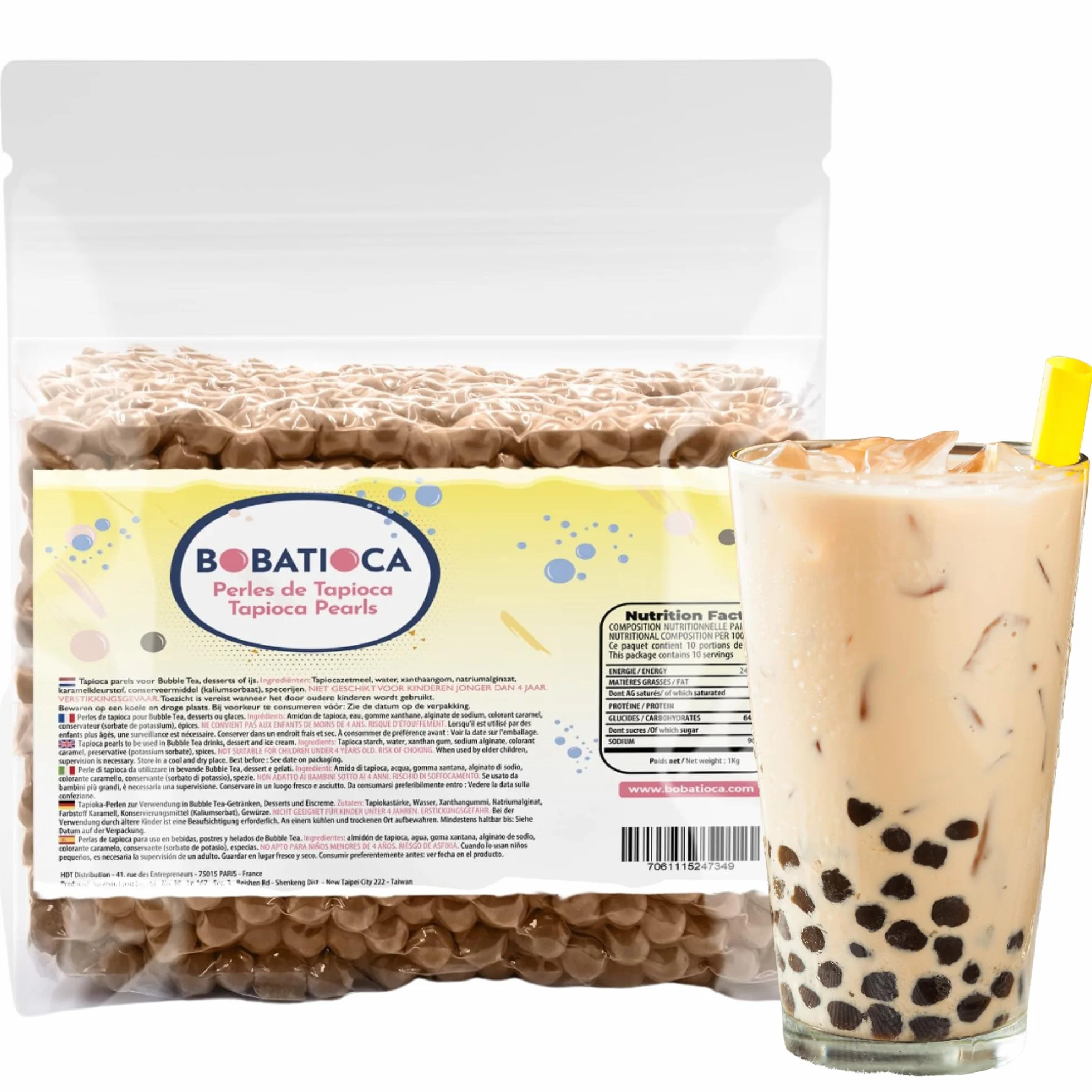 Perles de Tapioca pour Bubble Tea - Véritable Perles produites à Taiwan - A utiliser dans les Boba Tea, Bubble Tea, glaces ou desserts. Paquet de 1Kg pour préparer plus de 25 Bubble Tea.
